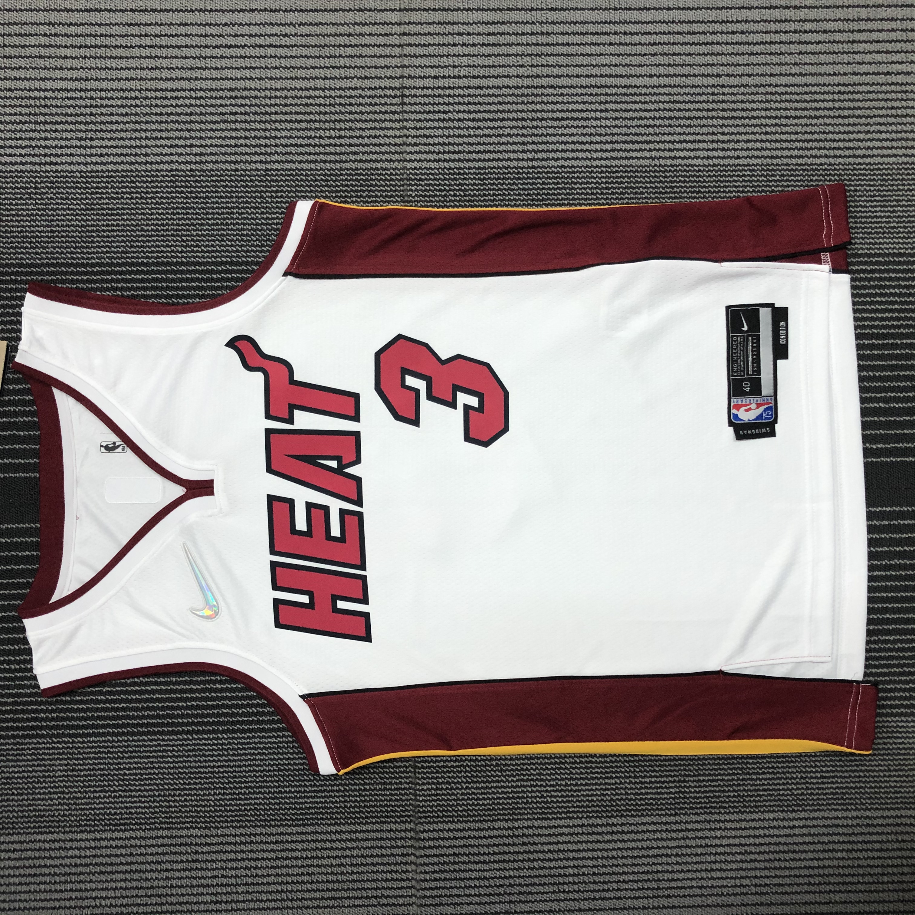 NBA Men 75th Anniversary Miami Heat White #3 WADE Jersey High Quality Name and Number Print - leoleo123123