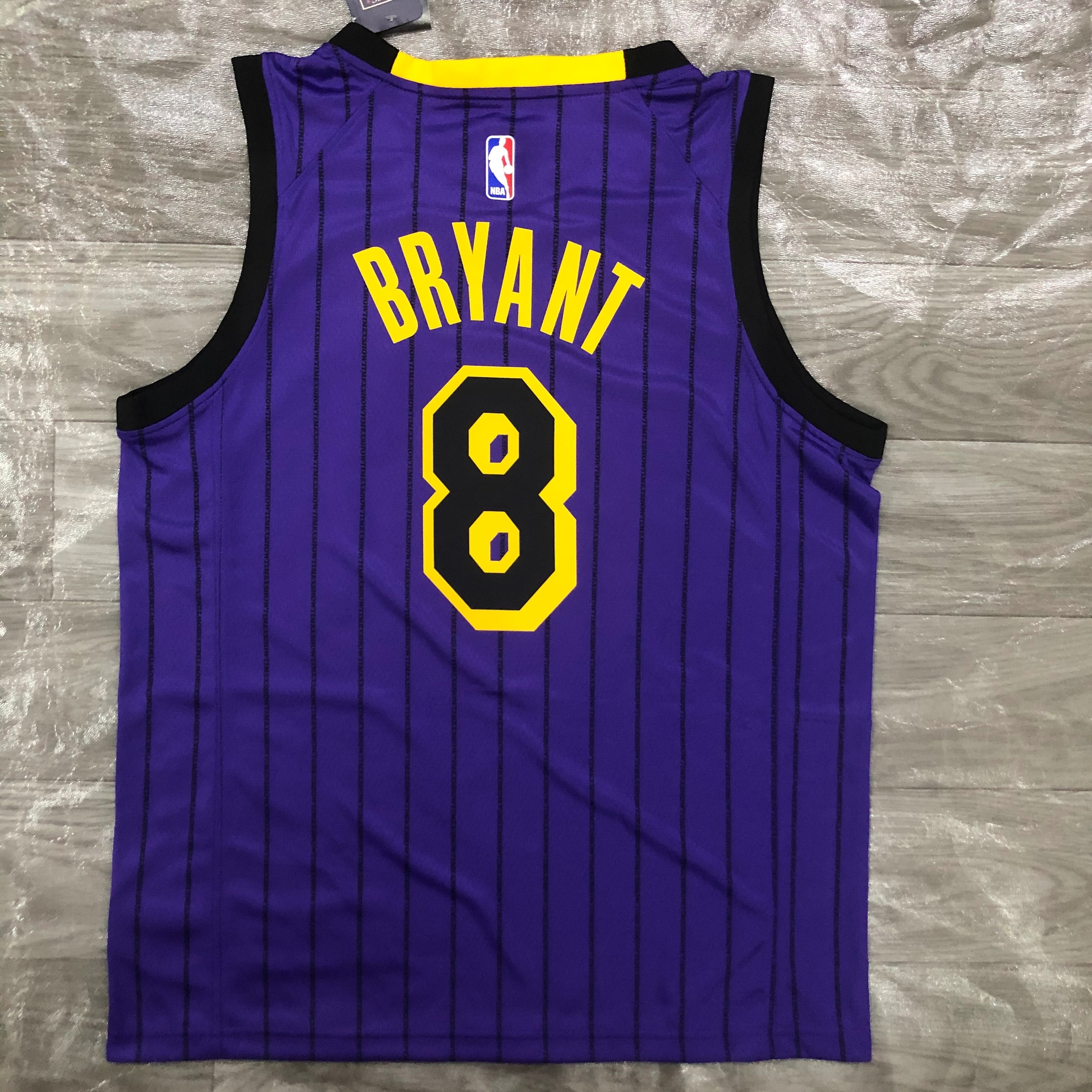 NBA Men Los Angeles Lakers Retro Purple with Black Lines #8 BRYANT Round Neck Jersey High Quality Name and Number Print - leoleo123123