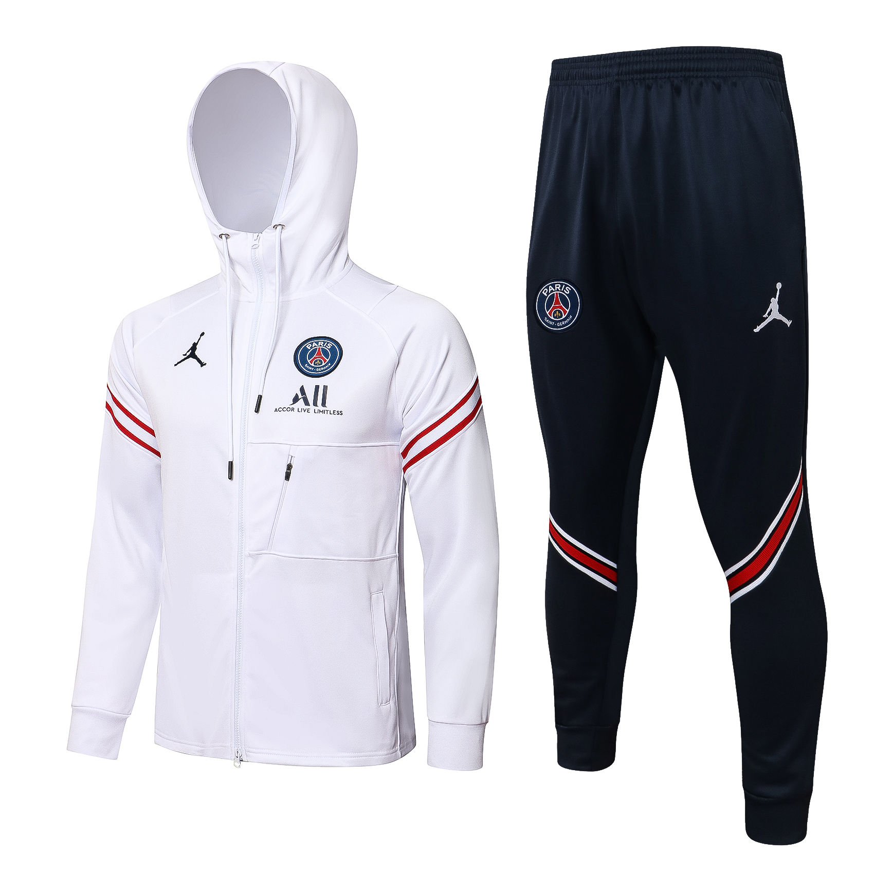 21/22 PSG White Jacket Tracksuit with Cap Thai Quality - leoleo123123