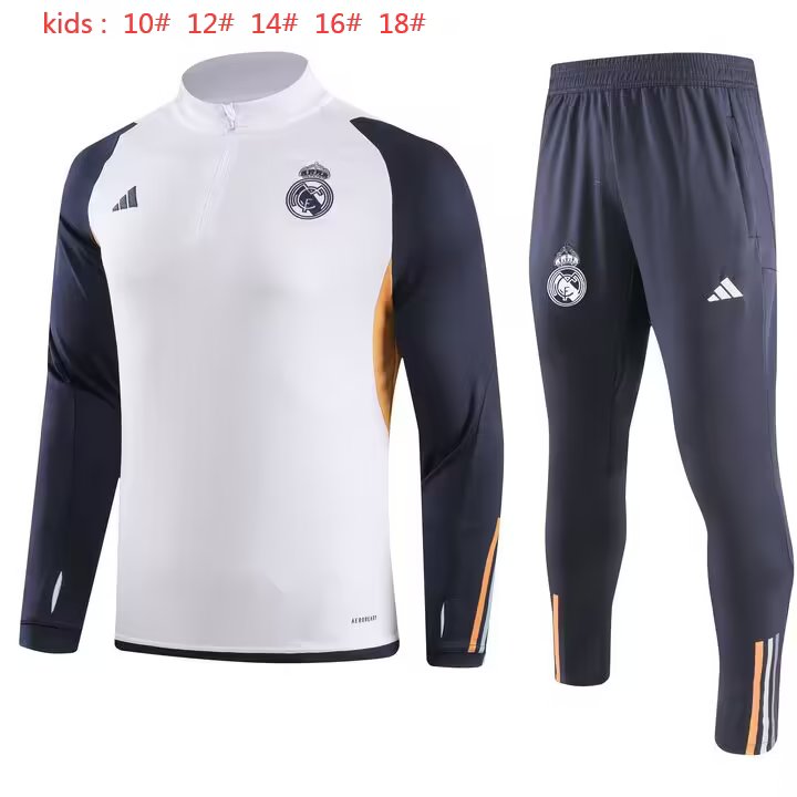 23/24 Real Madrid Kids White Sweater Tracksuit Thai Quality - leoleo123123