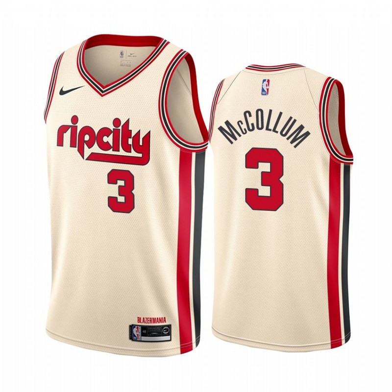 NBA Portland Trail Blazers Beige #3 McCOLLUM Jersey High Quality Name and Number Print - leoleo123123