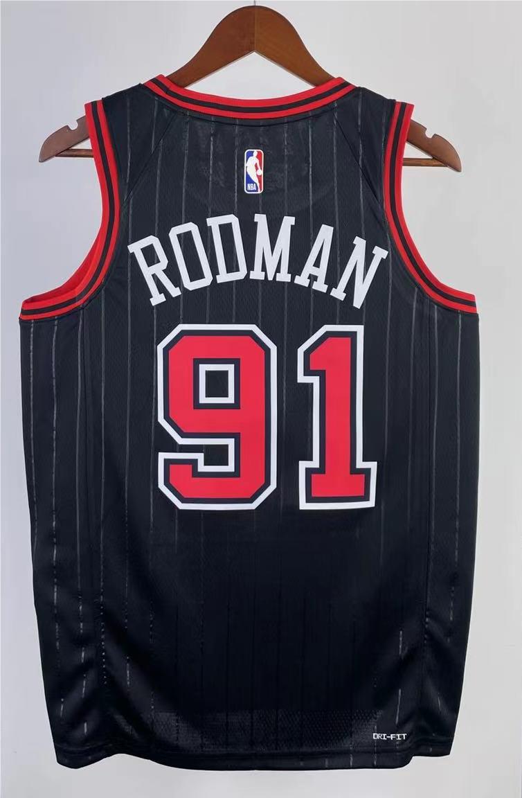 NBA Men 2023 Chicago Bulls Black with Jordan Logo #91 RODMAN Jersey High Quality Name and Number Print - leoleo123123