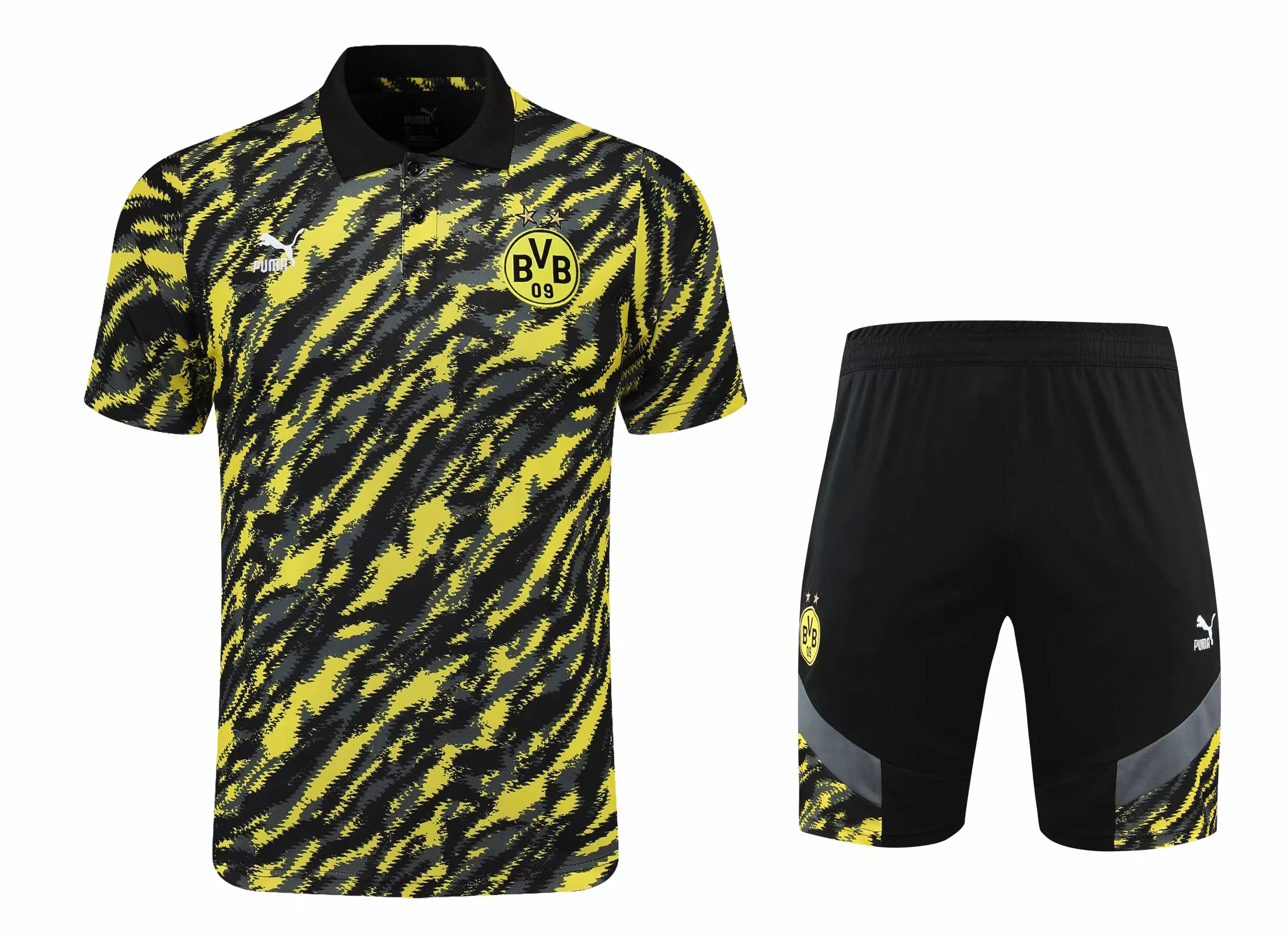 21-22 Dortmund Black Camouflage Polo Training Set--Short sleeve and Short Pant Training Tracksuit - leoleo123123