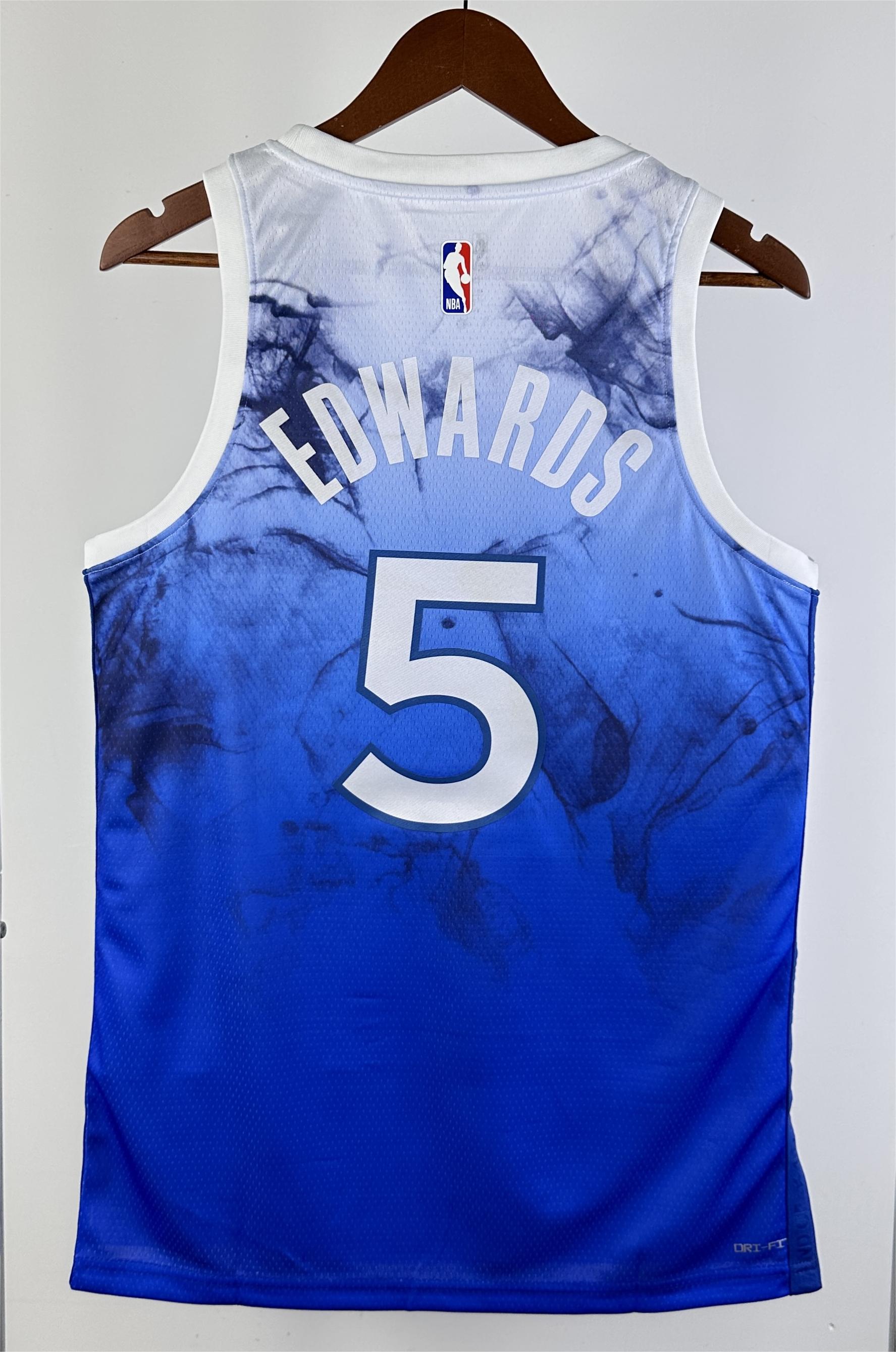 NBA Men 2024 Minnesota Timberwolves City Edition Blue #5 EDWARDS Jersey High Quality Name and Number Print - leoleo123123
