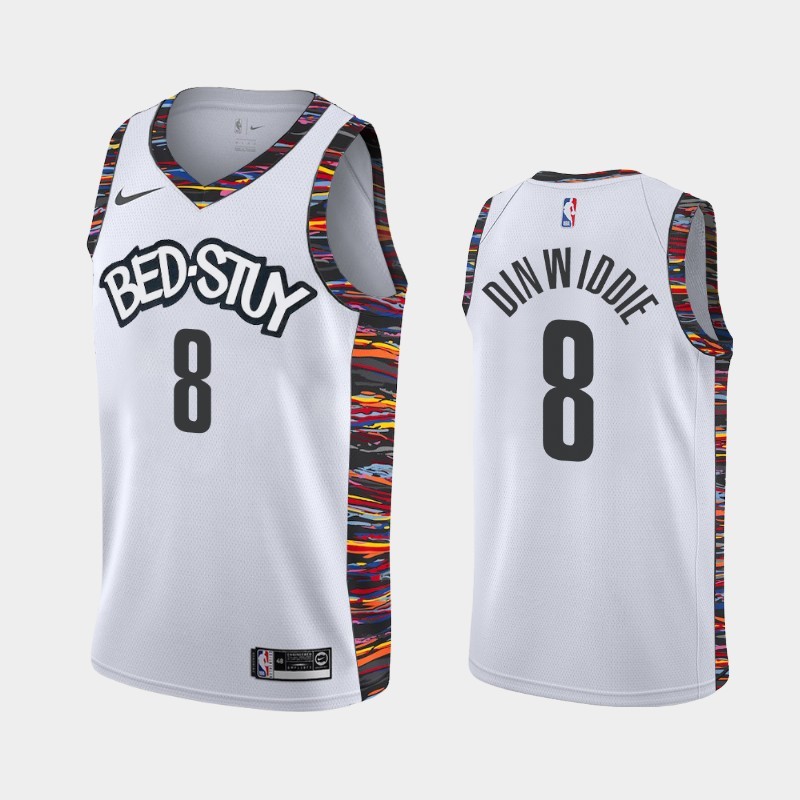 NBA Men New Brooklyn Nets White City #8 DINWIDDIE Jersey High Quality Name and Number Print - leoleo123123