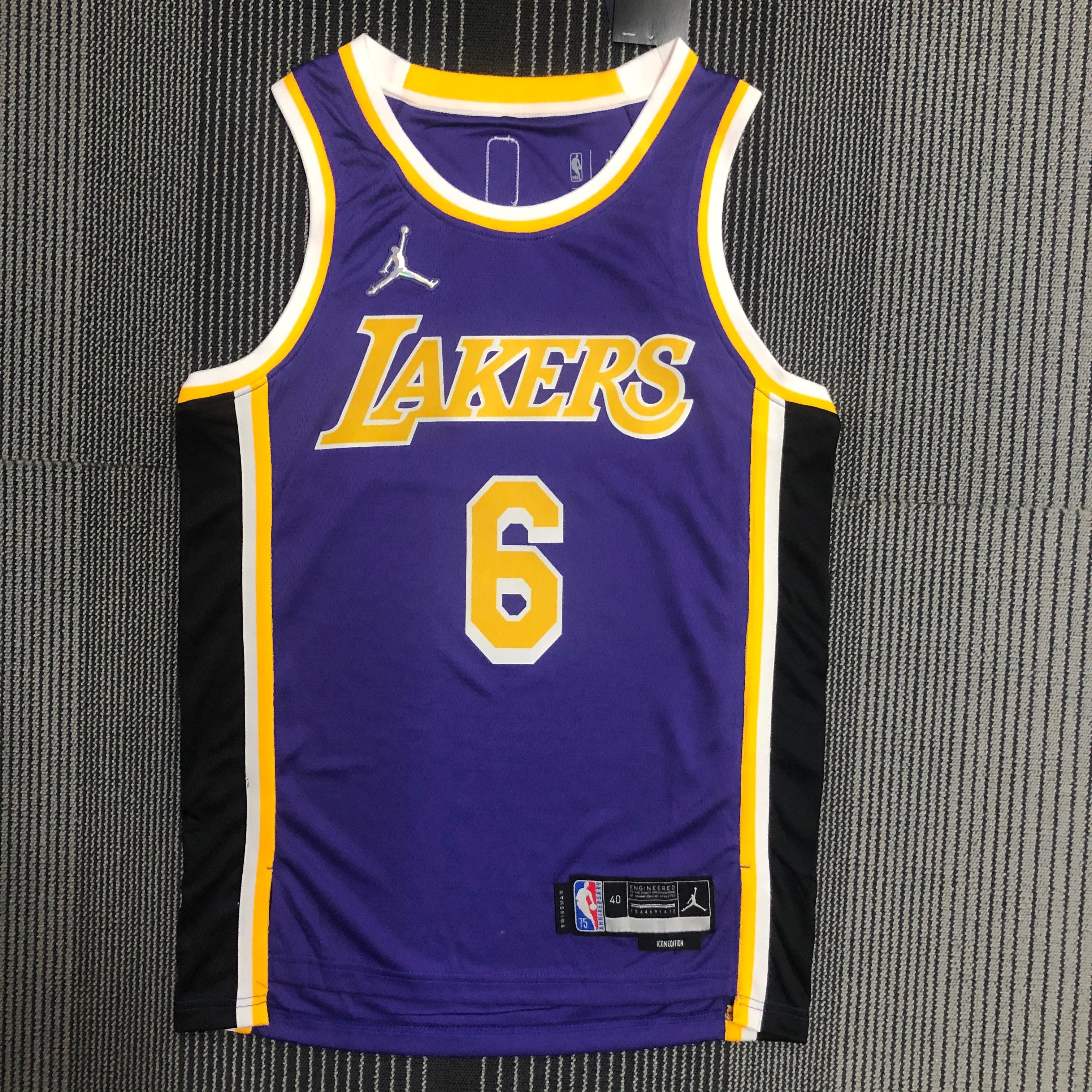 NBA Season 2022 75th Anniversary Los Angeles Lakers with Jordan Logo Purple Round Neck #6 JAMES Jersey High Quality Name and Number Print - leoleo123123