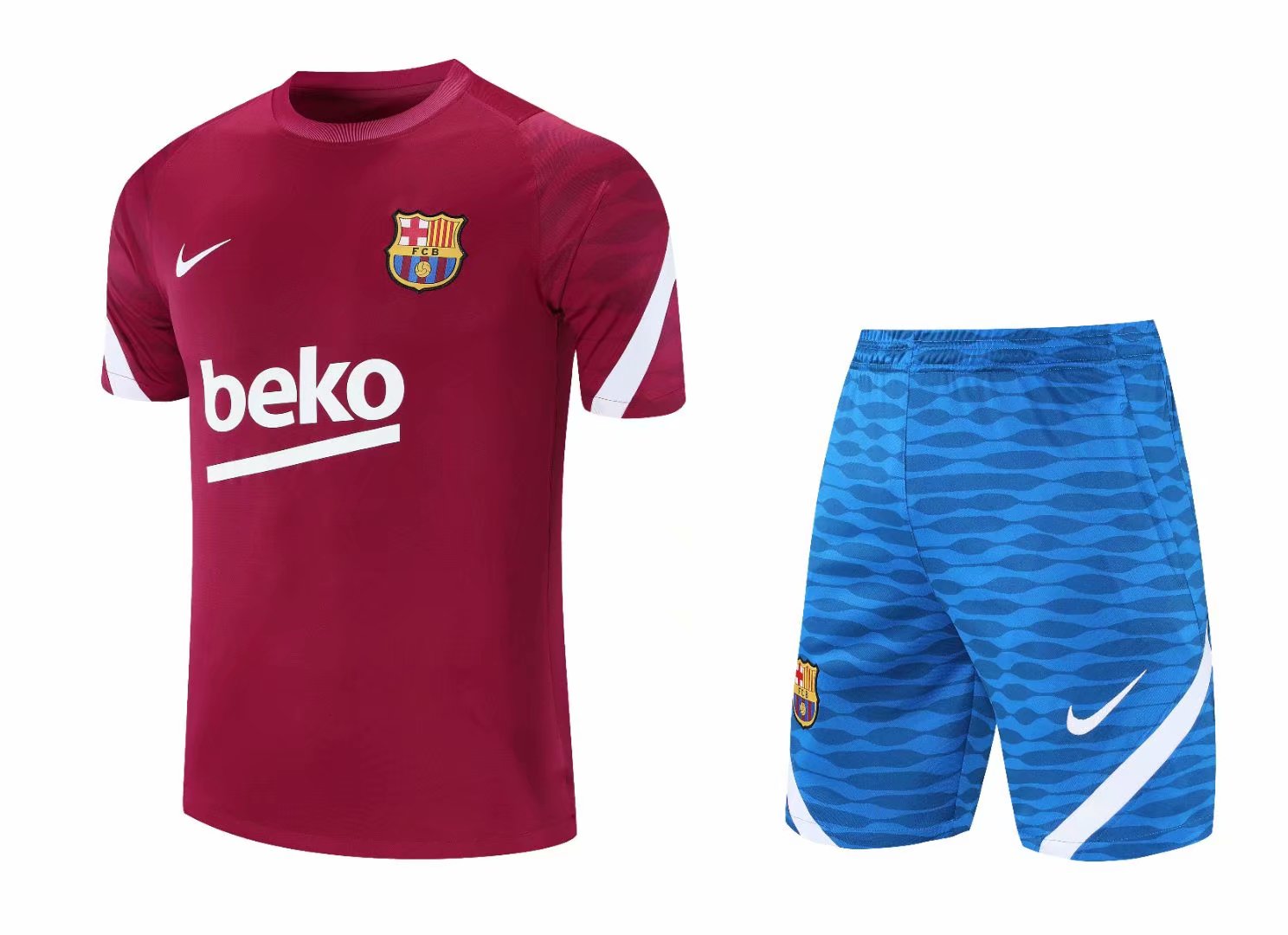 21/22 Barcelona Red Training Set--Short Sleeve and Short Pant Training Jersey - leoleo123123
