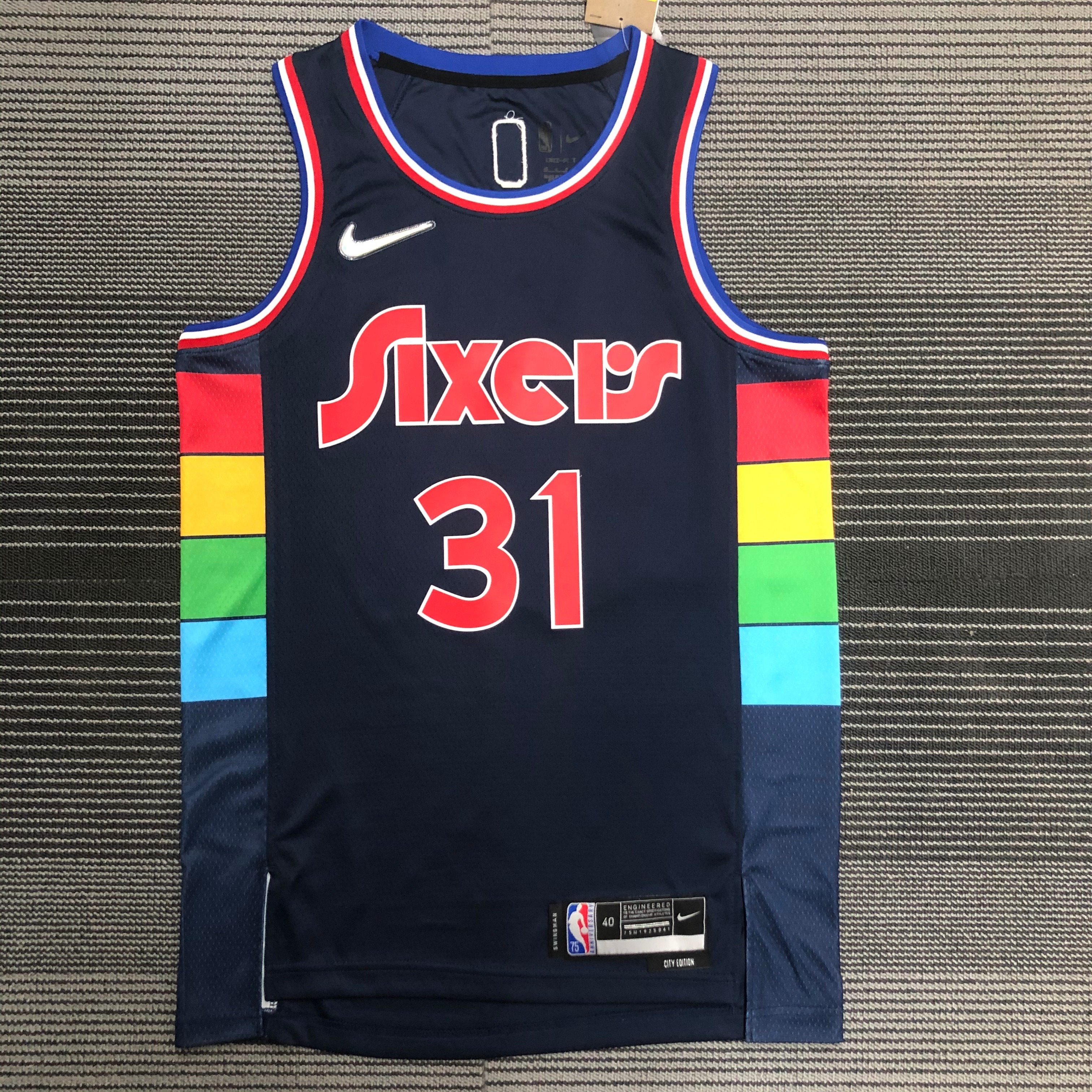 NBA Men 75th Anniversary Season 2022 Philadelphia 76ers Dark Blue #31 CURRY Jersey High Quality Name and Number Print - leoleo123123