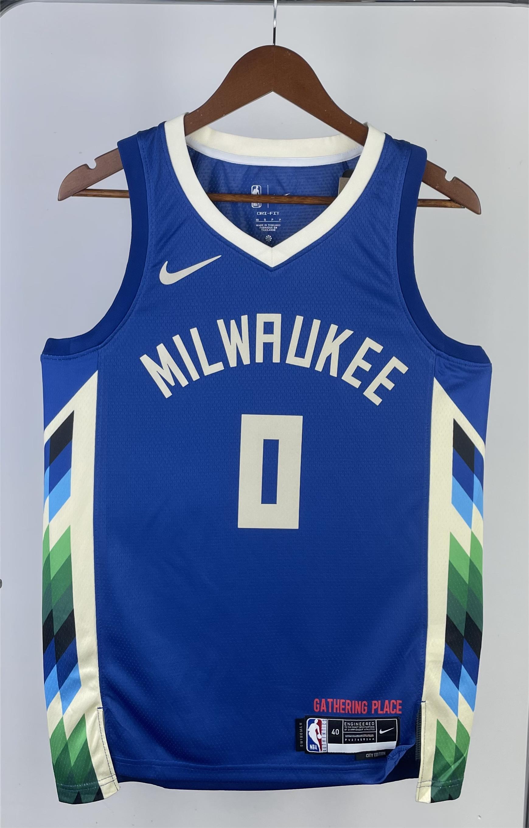 NBA Men 2023 Milwaukee Bucks Blue #0 LILLARD Jersey High Quality Name and Number Print - leoleo123123