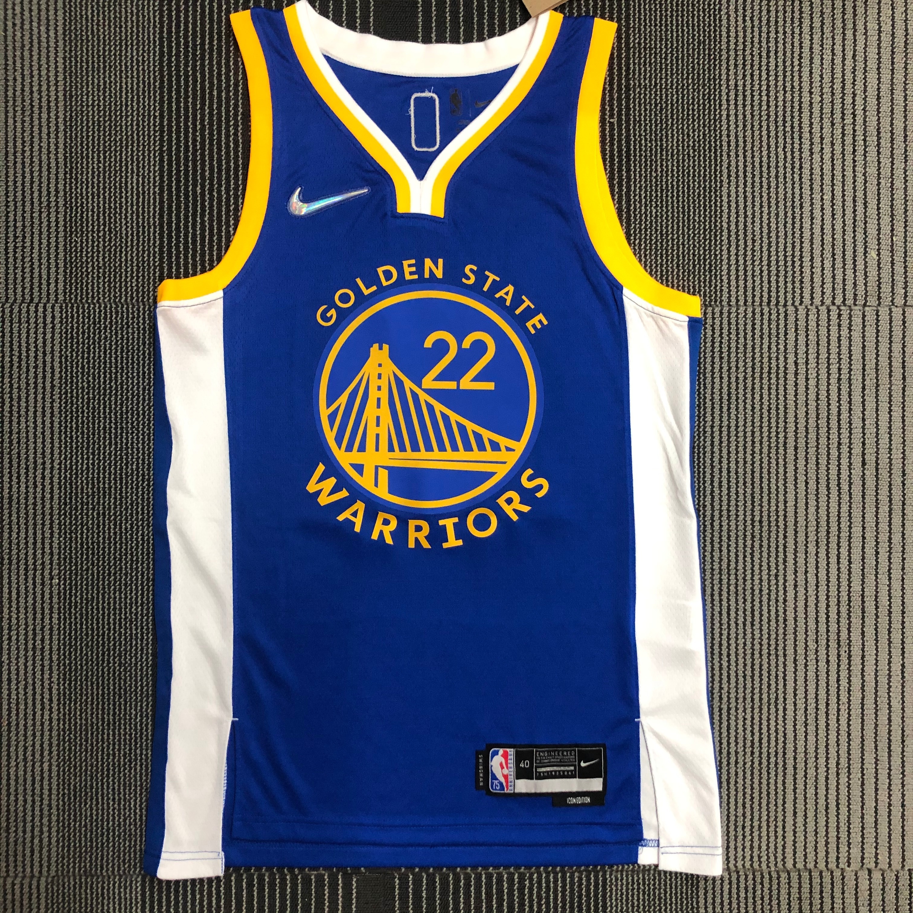 NBA Men 75th Anniversary Golden State Warriors Blue V-neck #22 WIGGINS Jersey High Quality Name and Number Print - leoleo123123