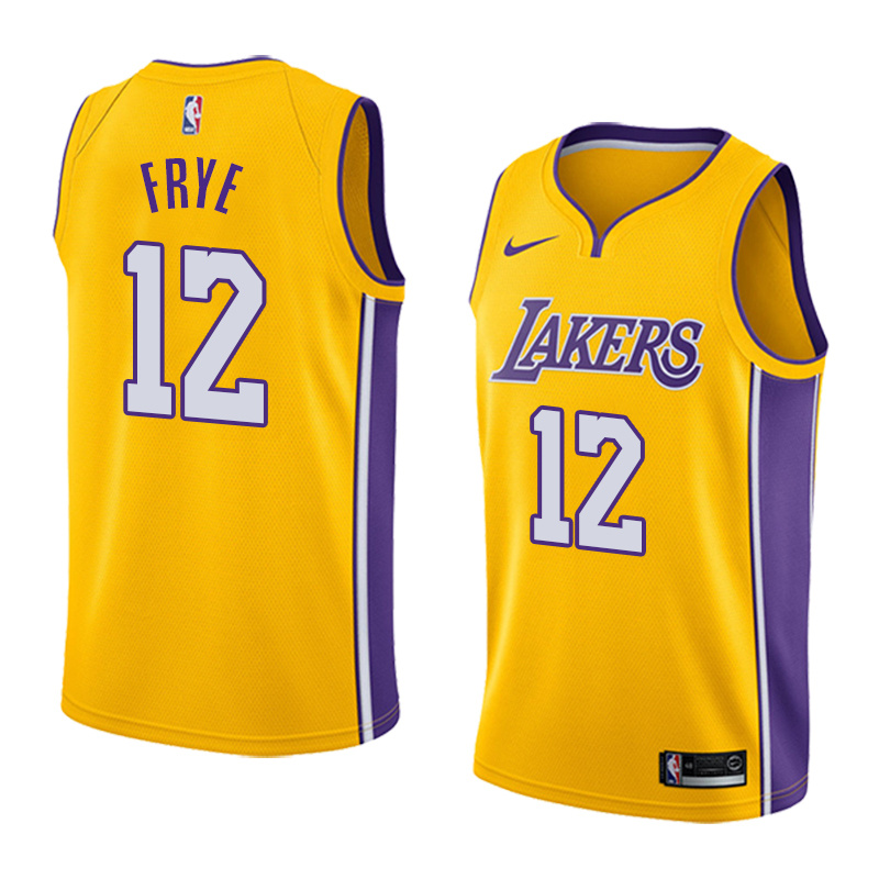NBA Men Los Angeles Lakers #12 FRYE Yellow V-neck Jersey High Quality Name and Number Print - leoleo123123