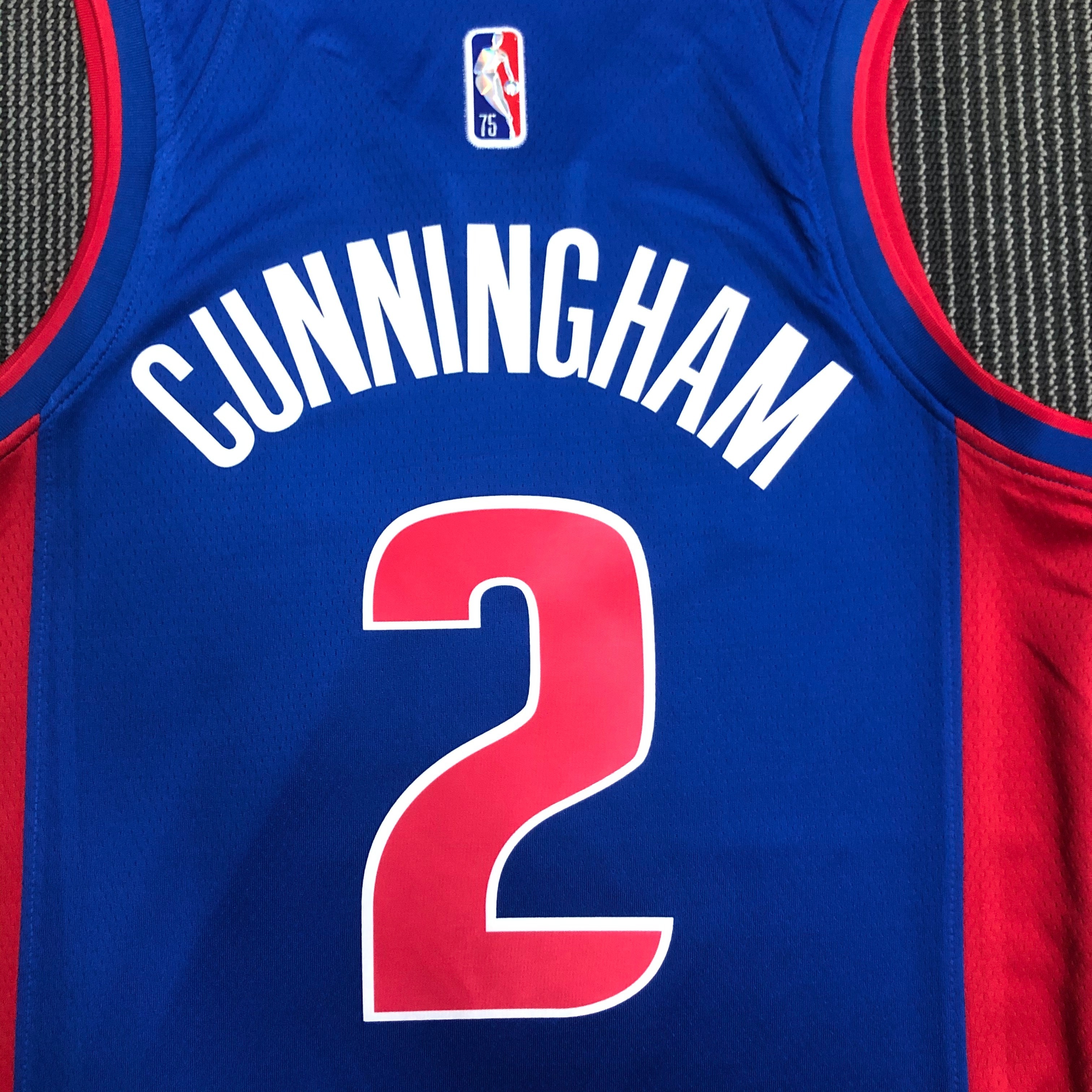 NBA 75th Anniversary Detroit Pistons Blue #2 CUNNINGHAM Jersey High Quality Name and Number Print - leoleo123123
