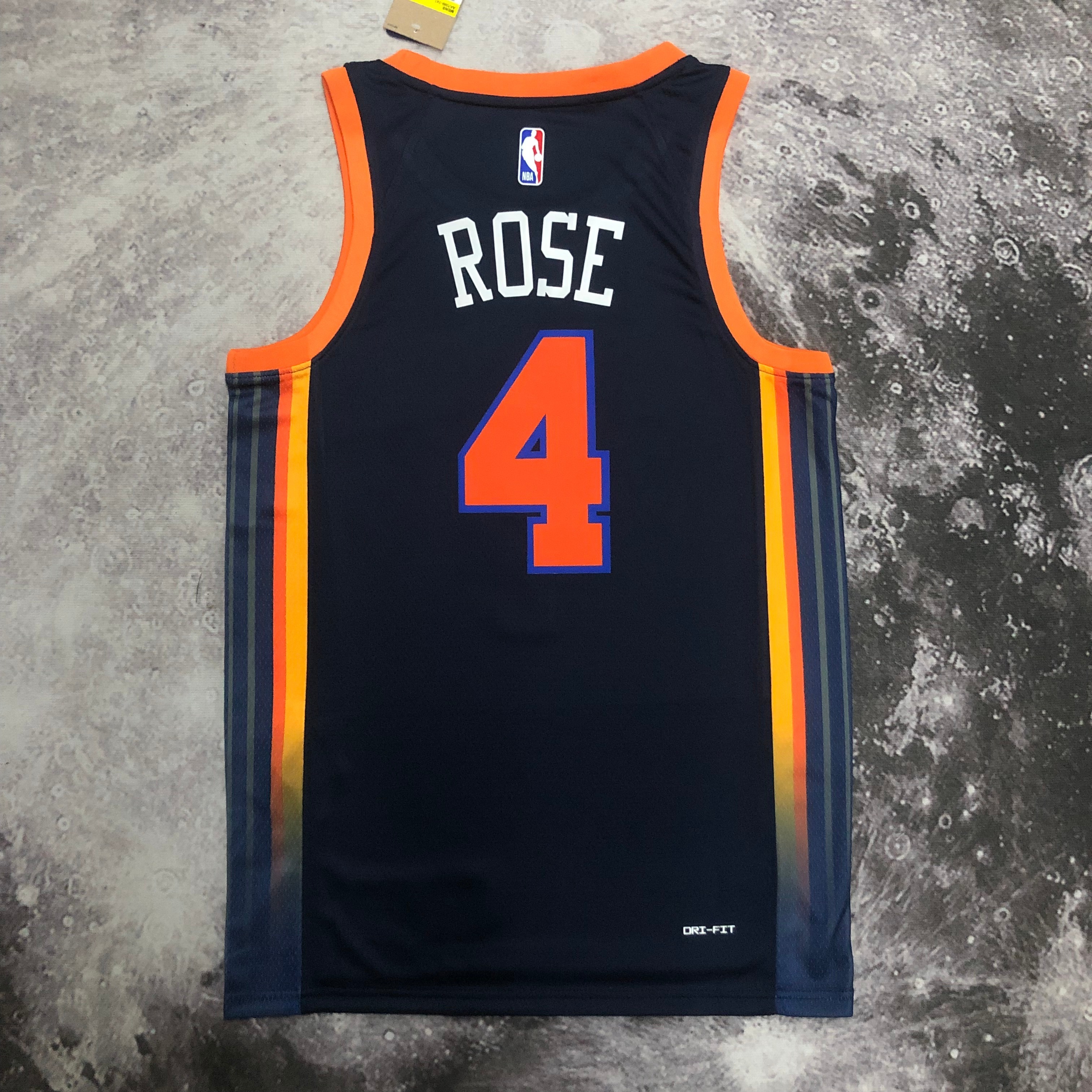 NBA Men 2023 New York Knicks Dark Blue with Jordan Logo #4 ROSE Jersey High Quality Name and Number Print - leoleo123123