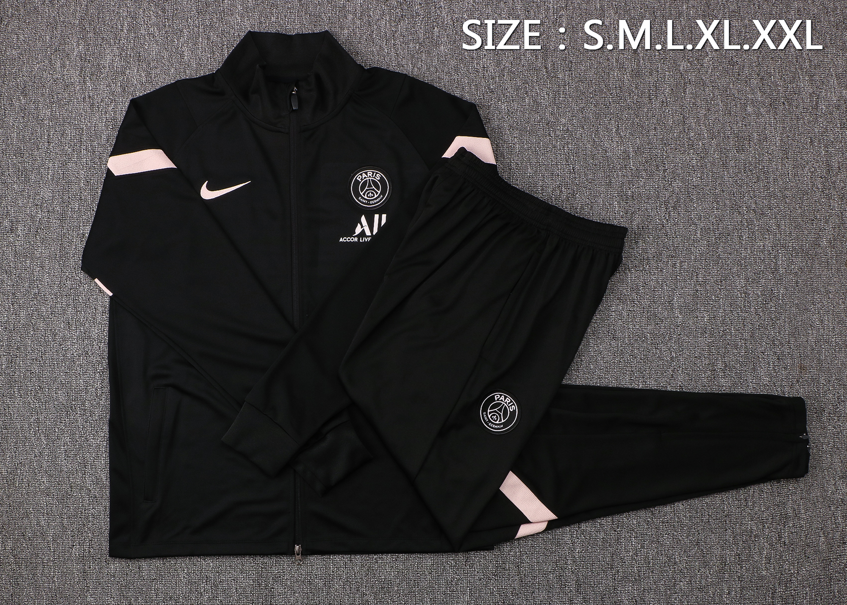 21-22 PSG Black with White Logo and High Collar Tracksuit Thai Quality - leoleo123123