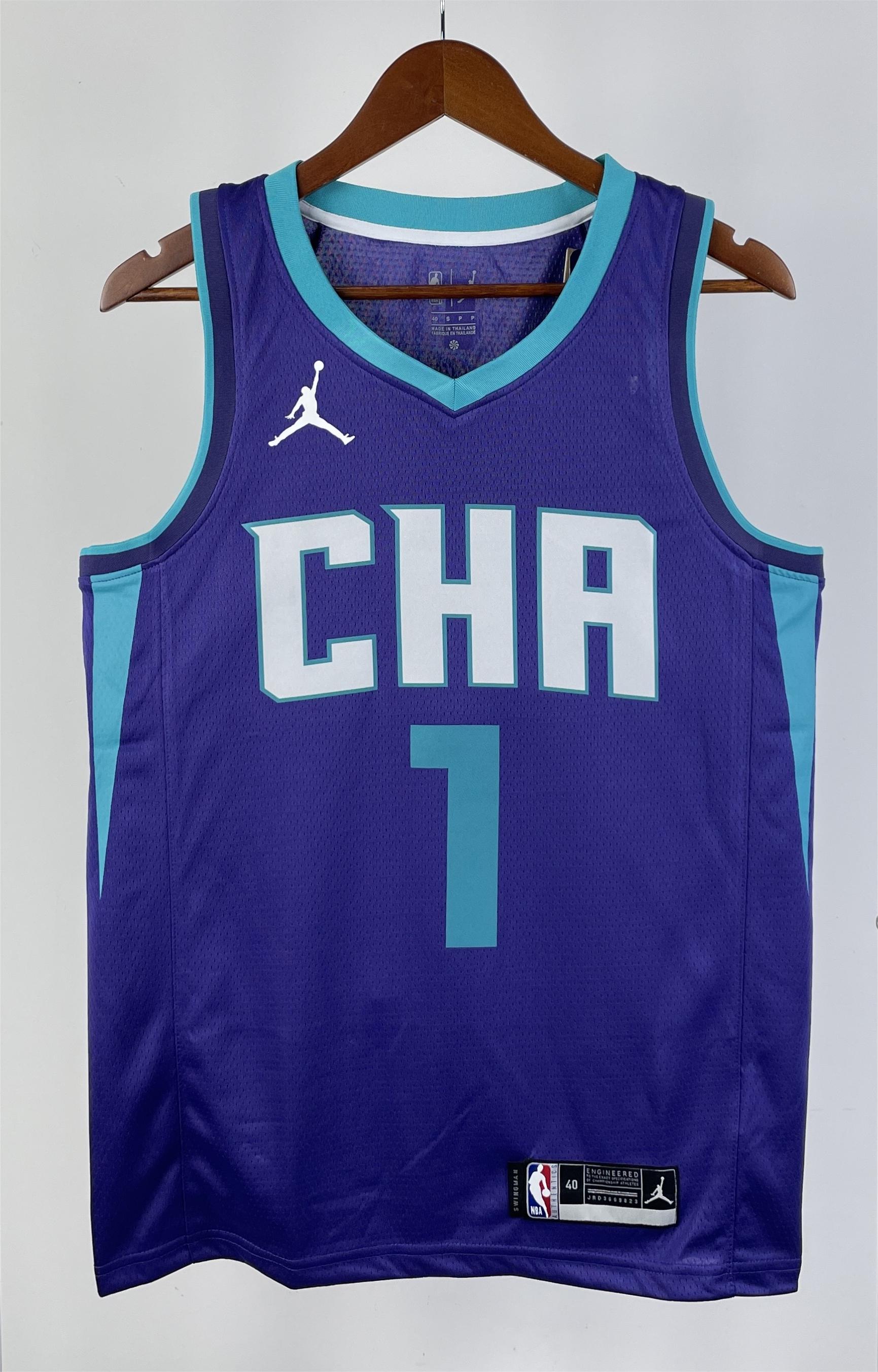 NBA Men New Season Charlotte Hornets #1 BALL Purple Jersey High Quality Name and Number Print - leoleo123123