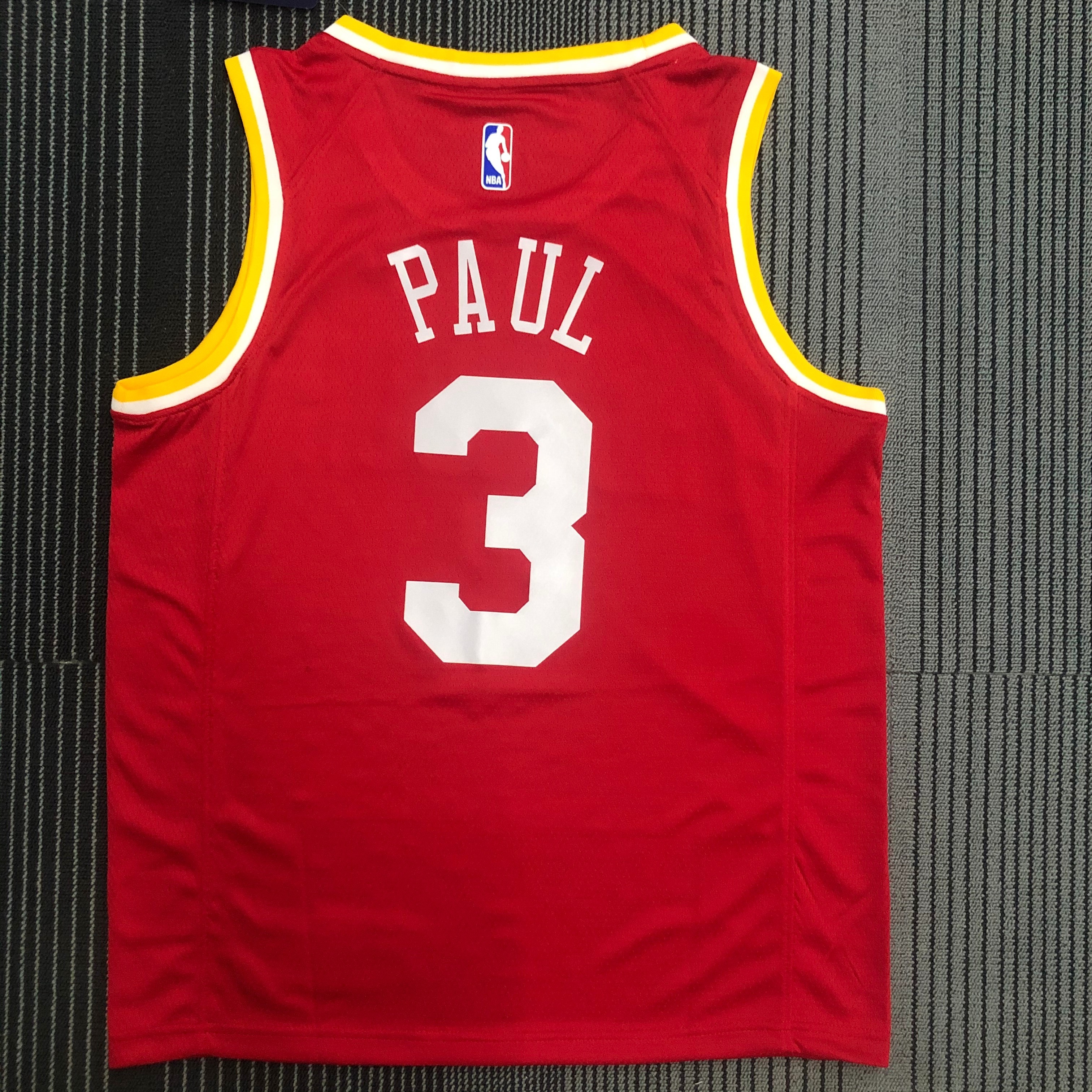 NBA Men Houston Rockets Red with Yellow Lines #3 PAUL Jersey High Quality Name and Number Print - leoleo123123