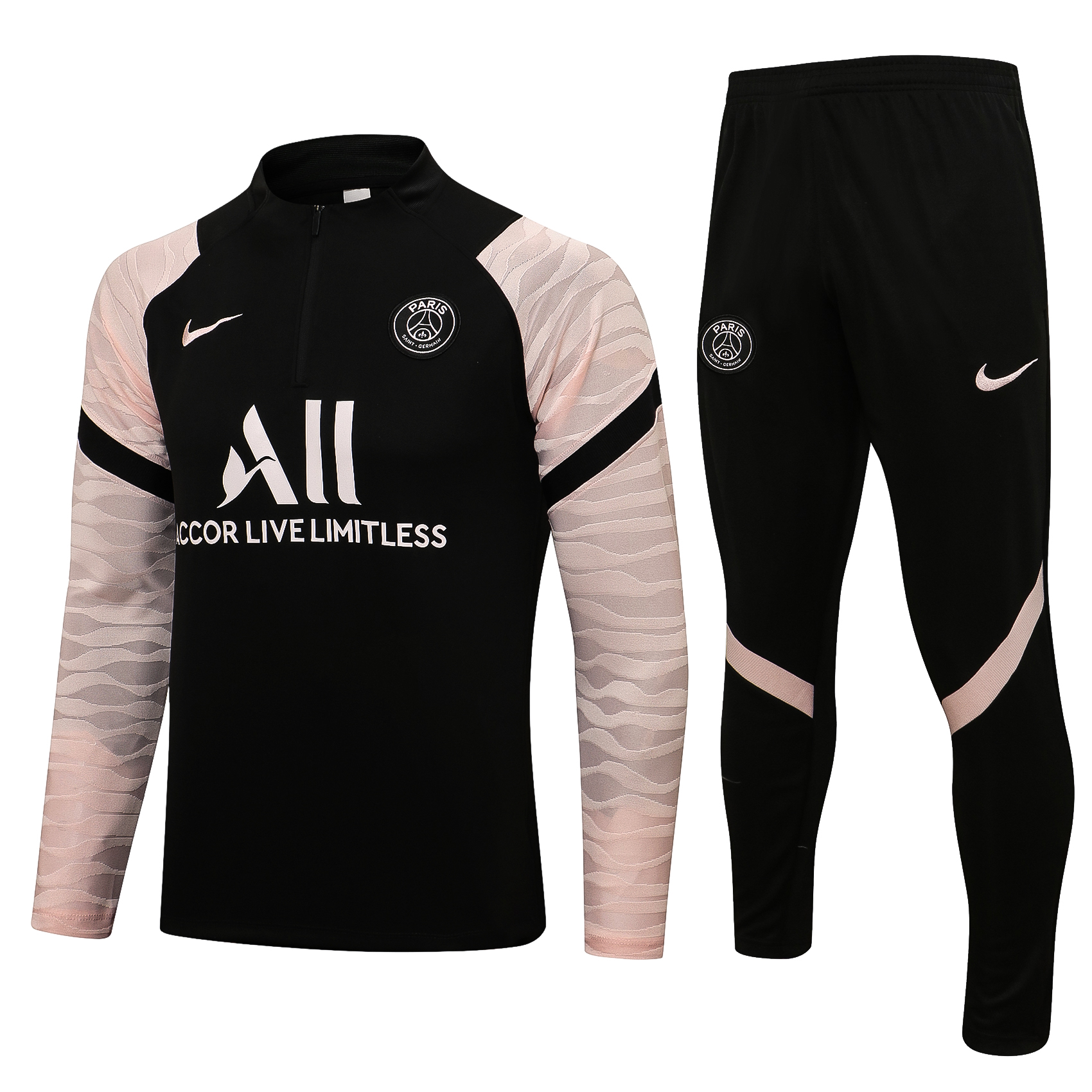 21-22 PSG Black Sweater with Pink Sleeves Tracksuit Thai Quality - leoleo123123
