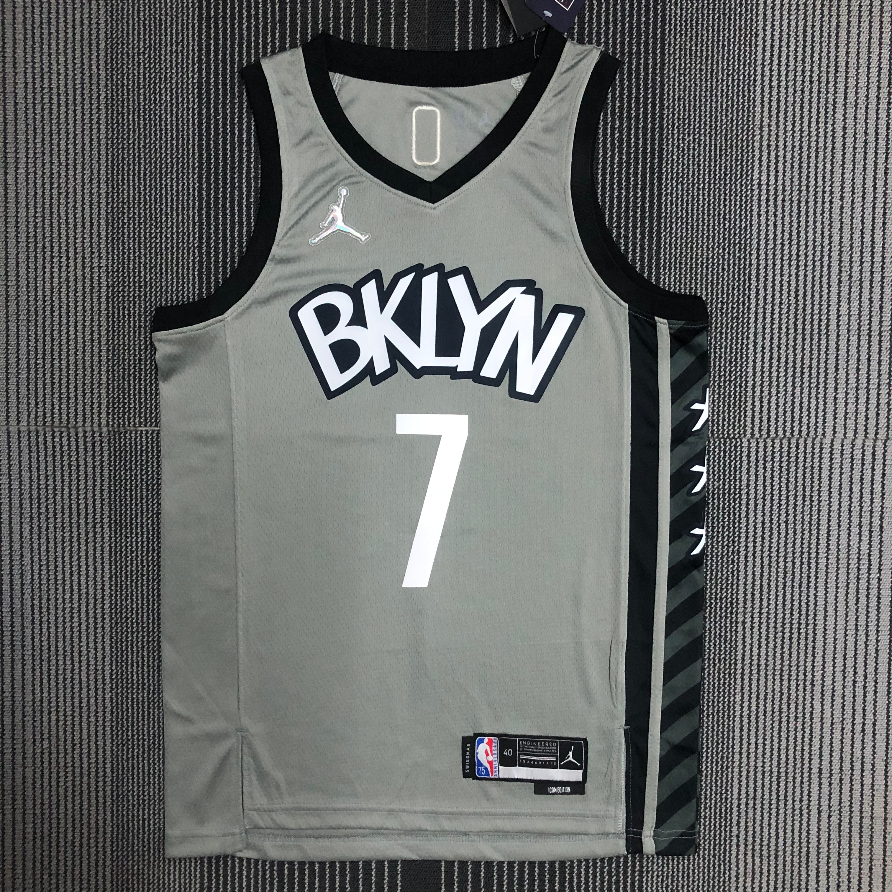 NBA Men 75th Anniversary Brooklyn Nets Grey with Jordan Logo #7 DURANTJersey High Quality Name and Number Print - leoleo123123