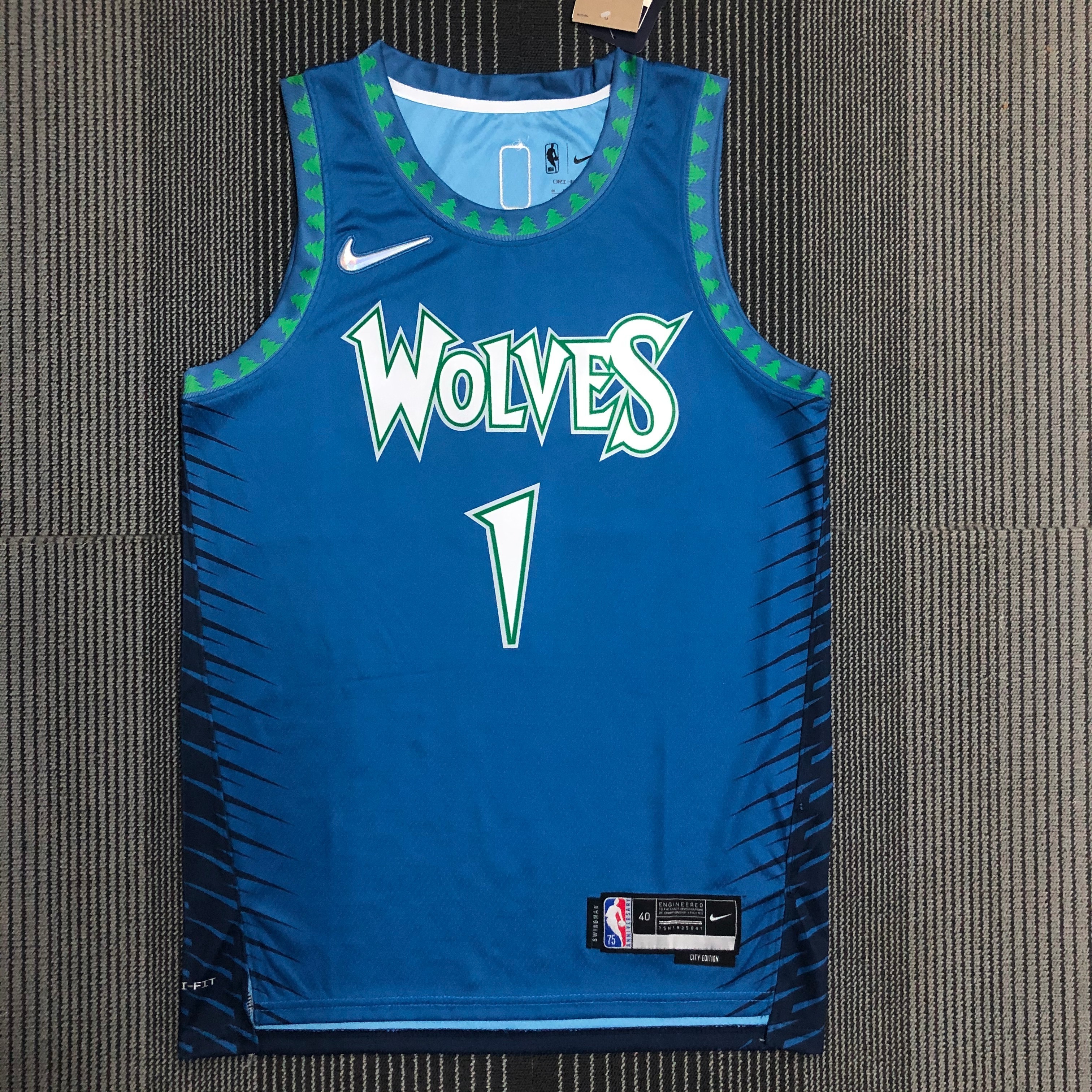NBA Men 75th Anniversary Minnesota Timberwolves Blue #1 EDWARDS Jersey High Quality Name and Number Print - leoleo123123