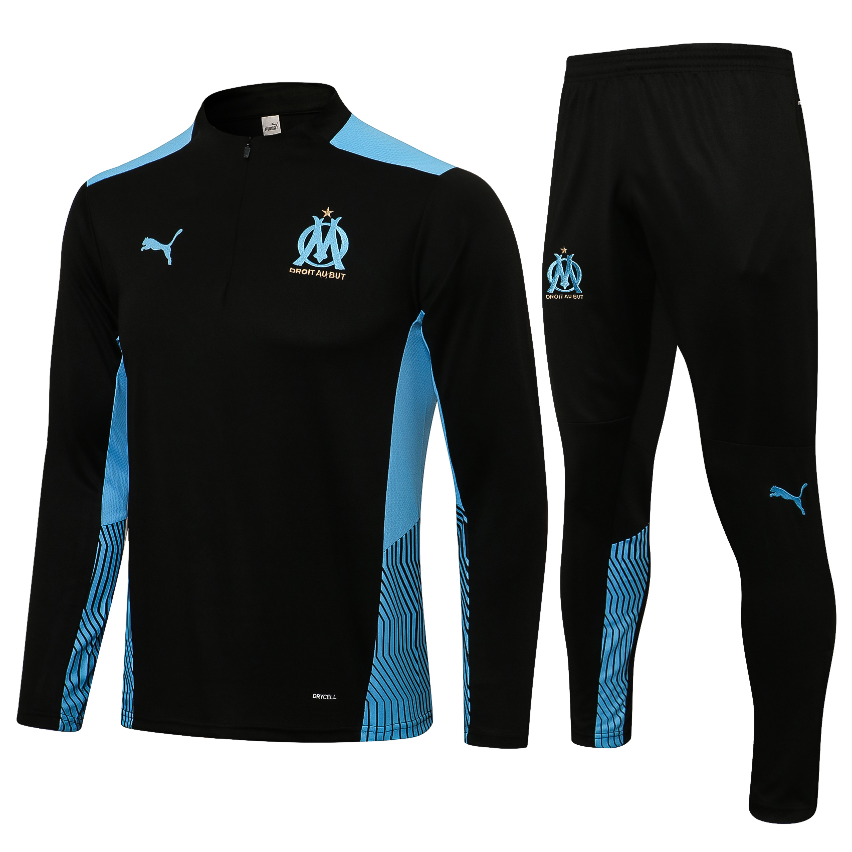 21-22 Marseille Black with Zipper Sweater Tracksuit Thai Quality - leoleo123123