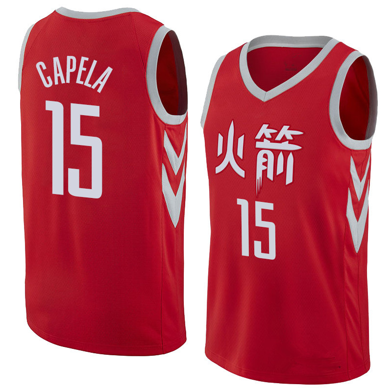 NBA Men Houston Rockets Red Jersey Chinese Version #15 CAPELA High Quality Name and Number Print - leoleo123123