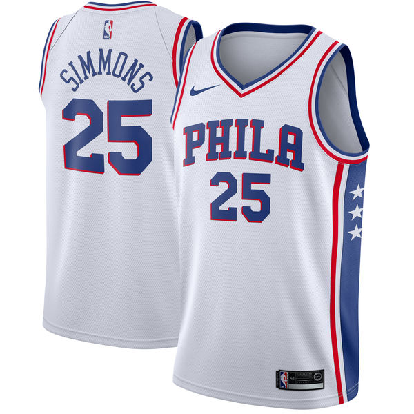 NBA Men Philadelphia 76ers White #25 SIMMONS Jersey High Quality Name and Number Print - leoleo123123