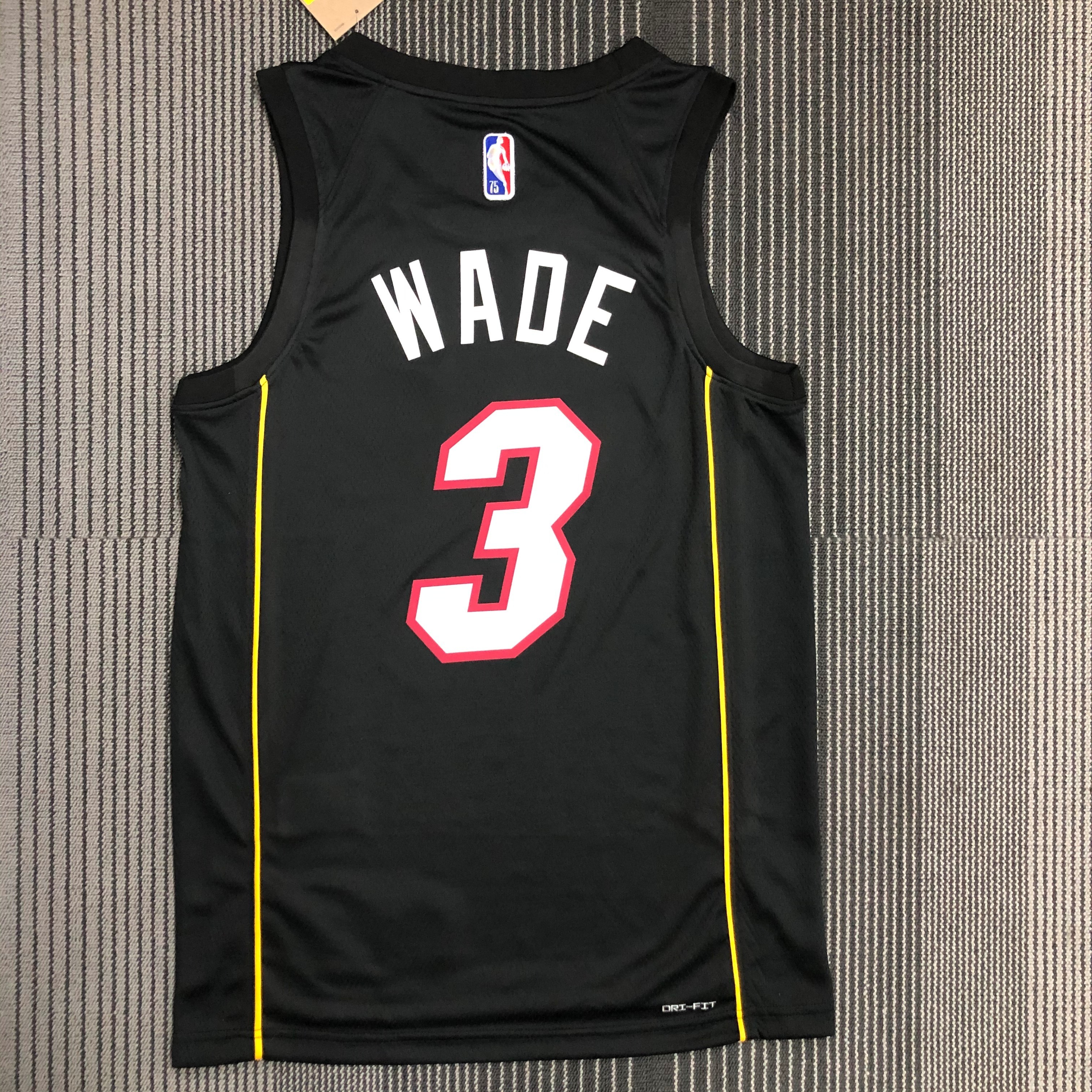 NBA Men 75th Anniversary Season 2022 Miami Heat Black #3 WADE Jersey High Quality Name and Number Print - leoleo123123