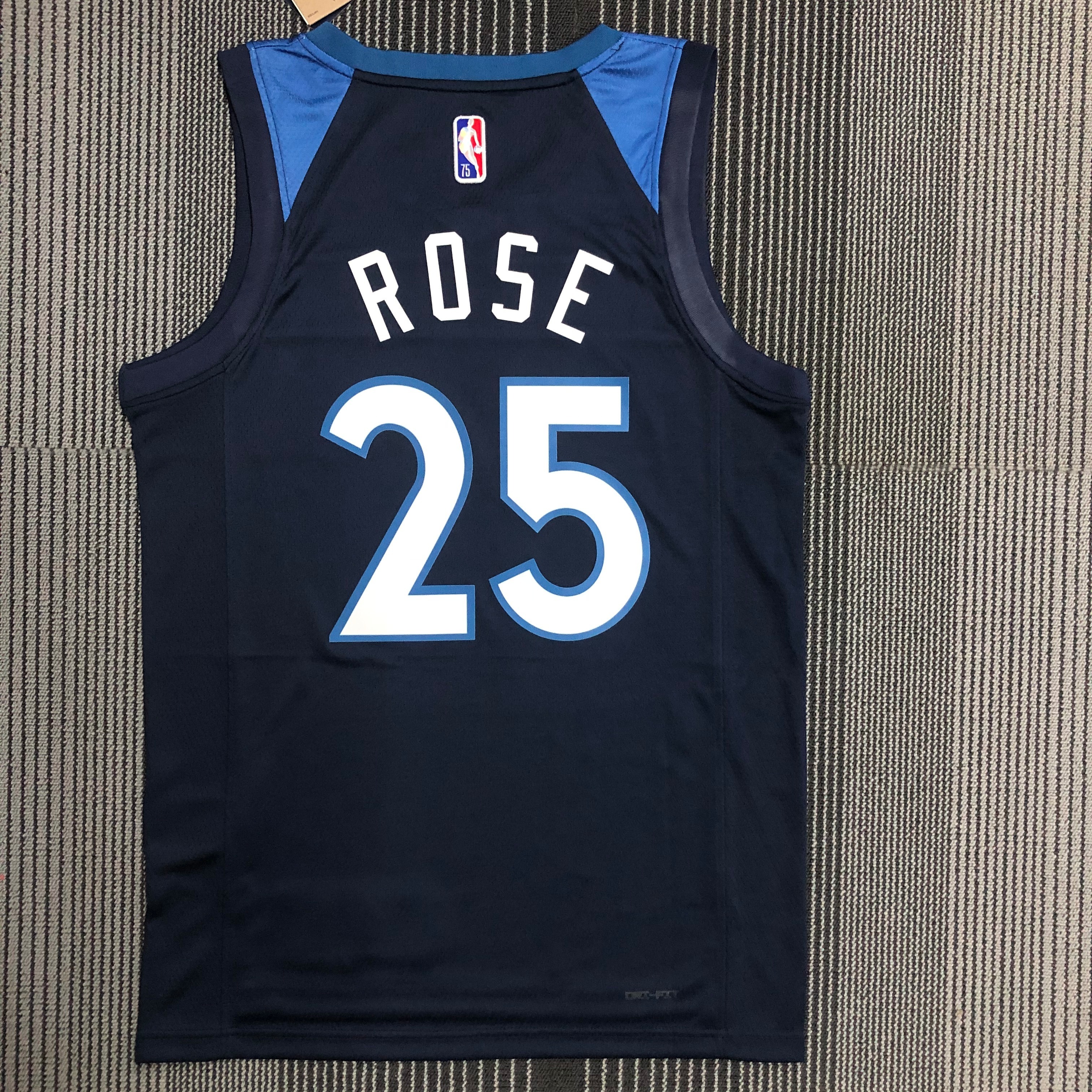 NBA Men 75th Anniversary Minnesota Timberwolves Dark Blue #25 ROSE Jersey High Quality Name and Number Print - leoleo123123