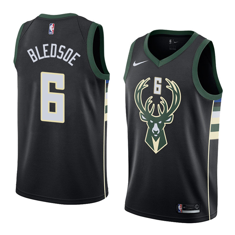 NBA Men Milwaukee Bucks Black #6 BLEDSOE Jersey High Quality Name and Number Print - leoleo123123