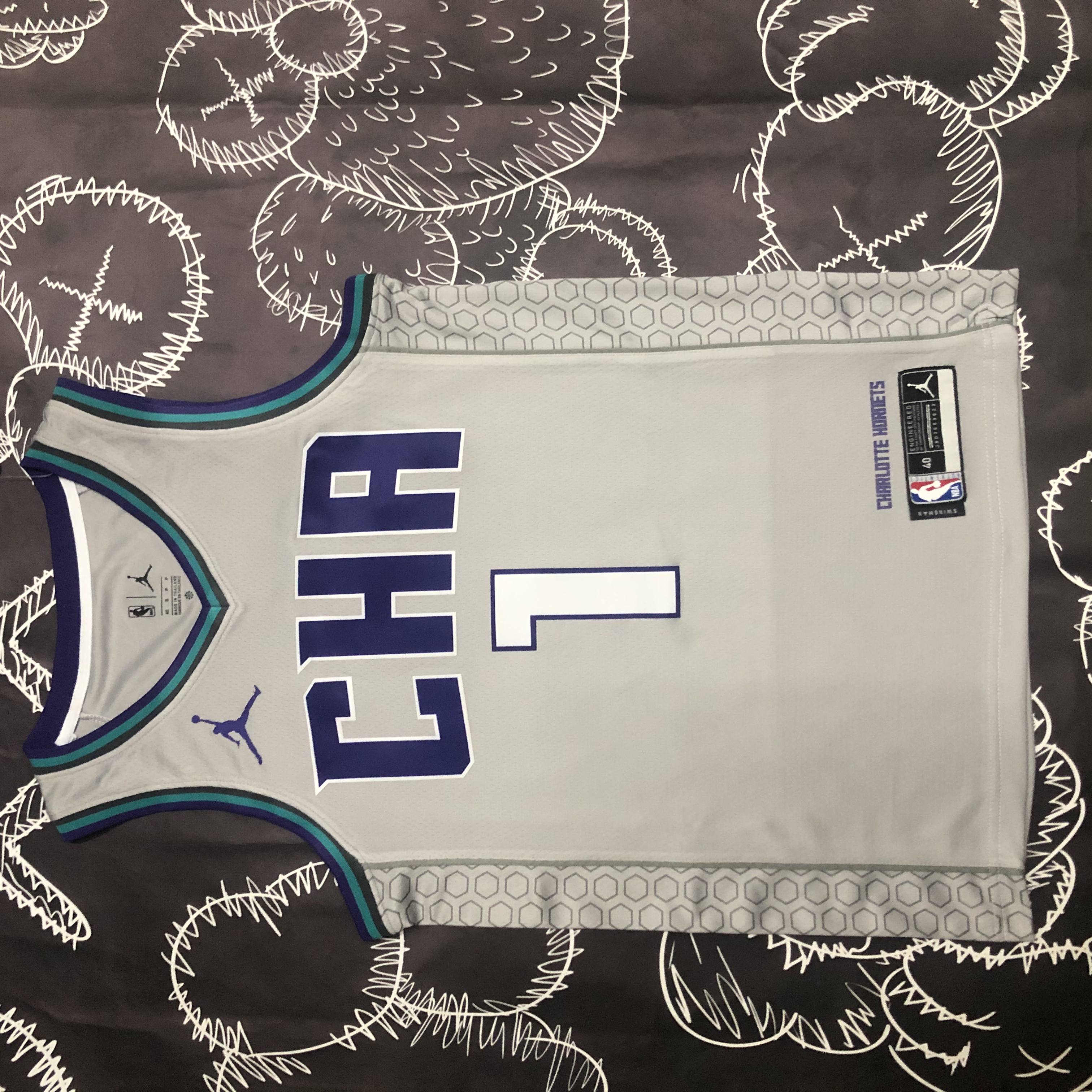 NBA Men Season 2019 Charlotte Hornets Grey #1 BALL Jersey High Quality Name and Number Print - leoleo123123