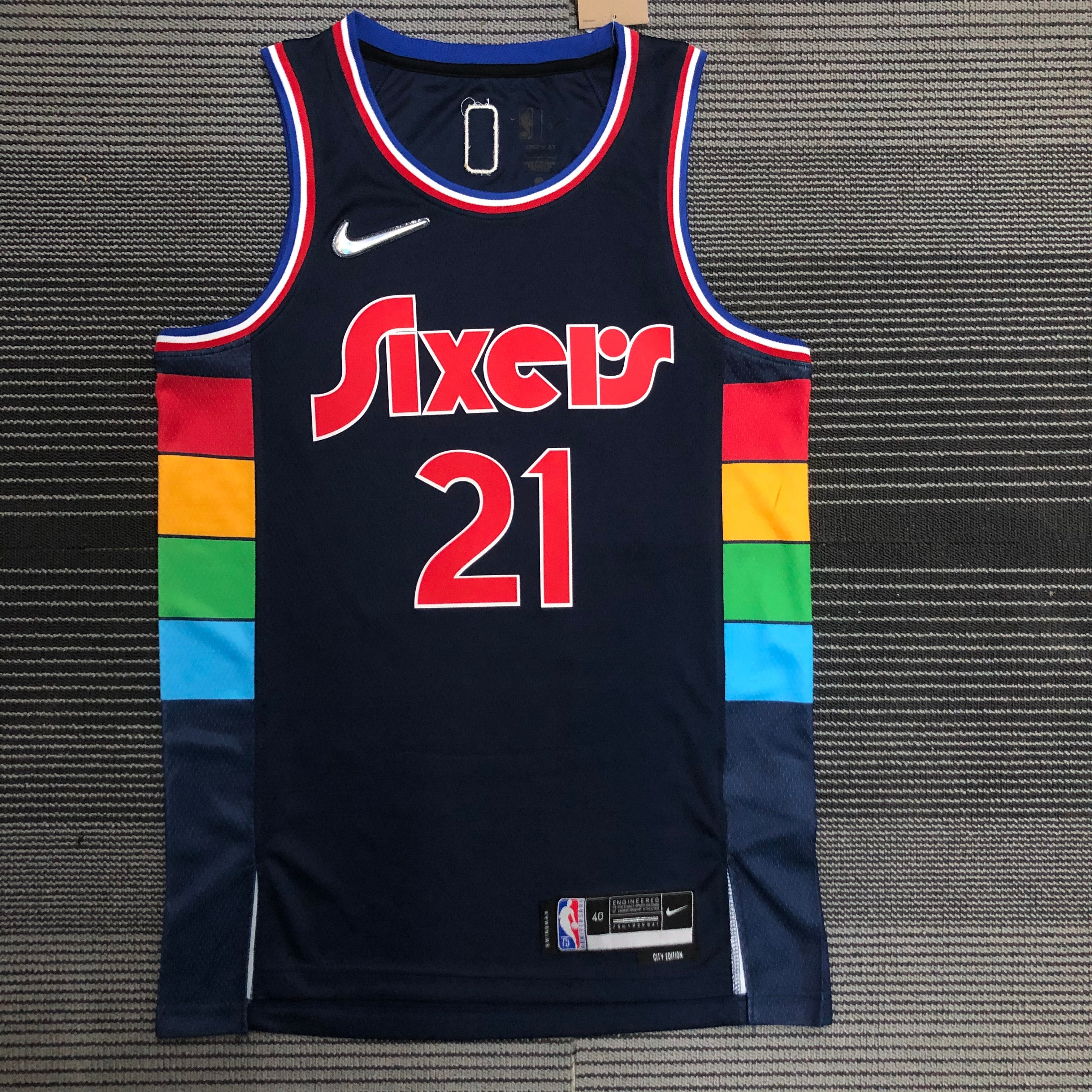 NBA Men 75th Anniversary Season 2022 Philadelphia 76ers Dark Blue #21 EMBIID Jersey High Quality Name and Number Print - leoleo123123