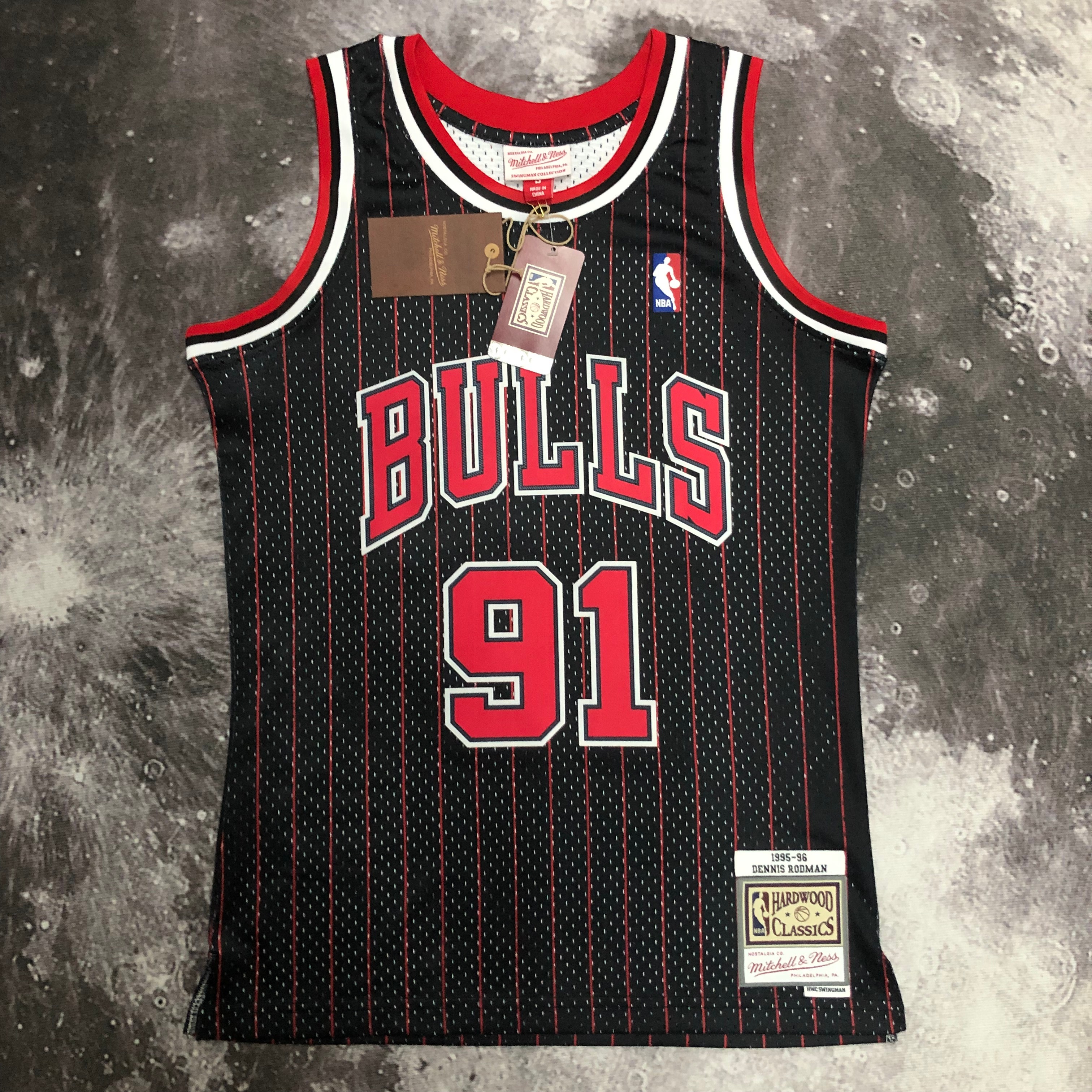 NBA Men Season 1996 Retro Chicago Bulls Black Stripe #91 RODMAN Jersey High Quality Name and Number Print - leoleo123123