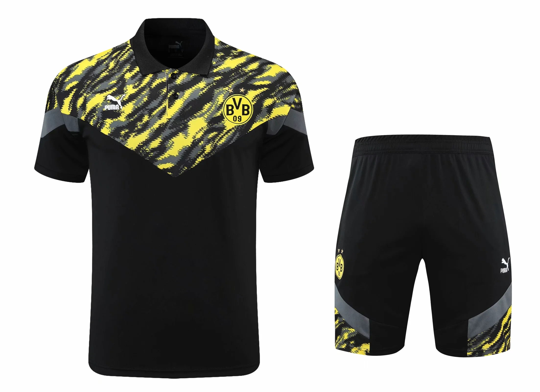 21-22 Dortmund Black Polo Training Set--Short sleeve and Short Pant Training Tracksuit - leoleo123123