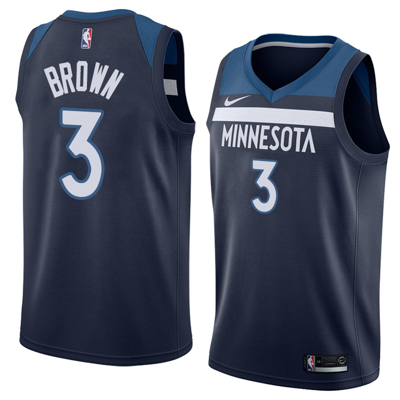 NBA Men Minnesota Timberwolves Dark Blue #3 BROWN Jersey High Quality Name and Number Print - leoleo123123