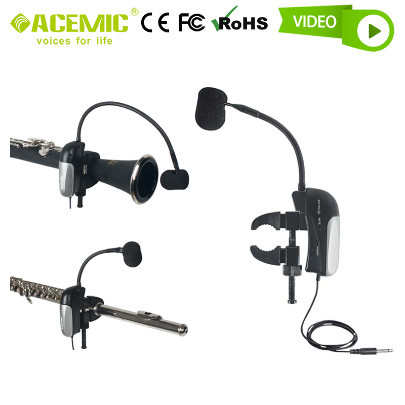 Clarinet Microphone or Flute Pickup Clip-On for Musical Wind Instrument Miking Wired Stage Perform Musician Studio Record ACEMIC - leoleo123123