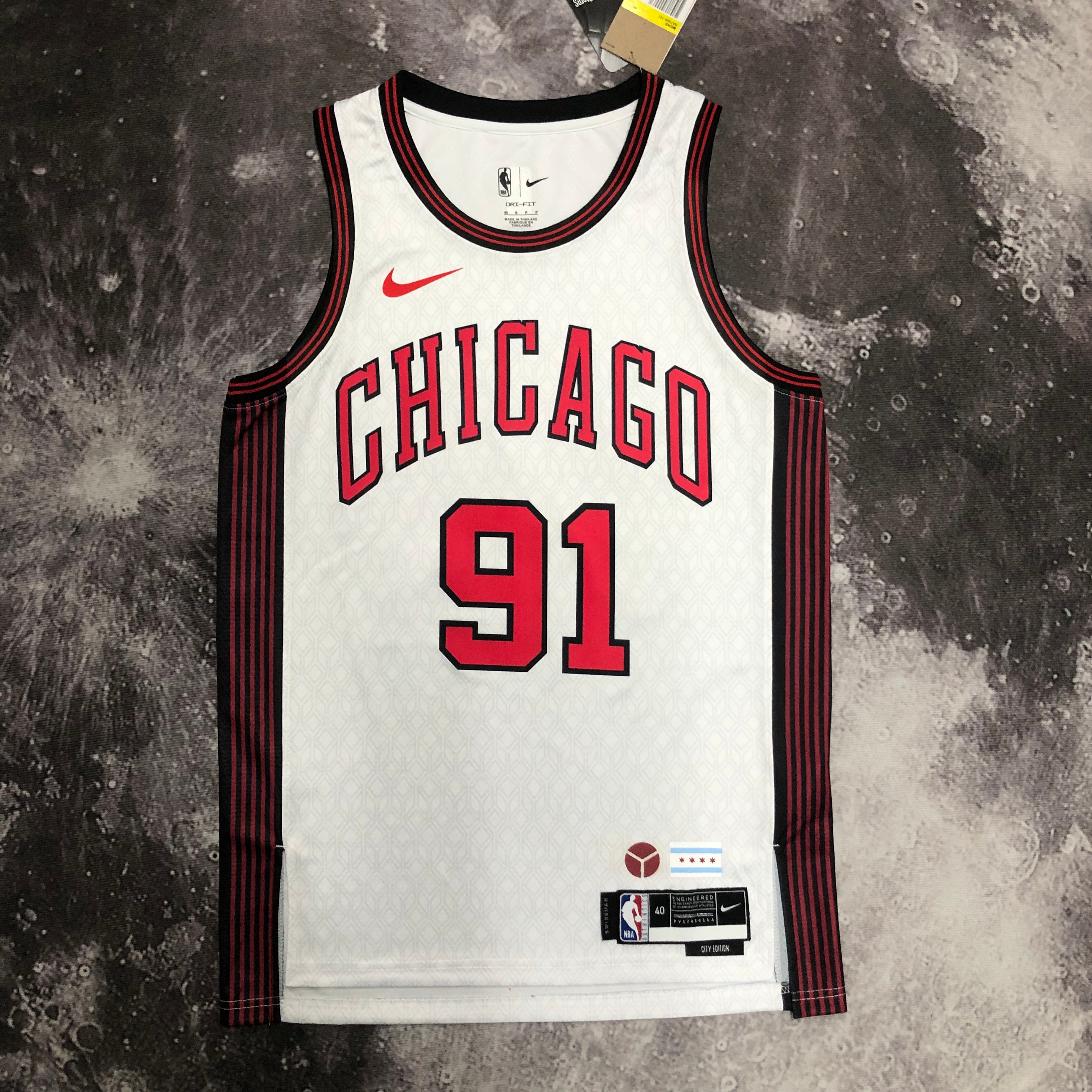 NBA Men 2023 Chicago Bulls City Version White #91 RODMAN Jersey High Quality Name and Number Print - leoleo123123