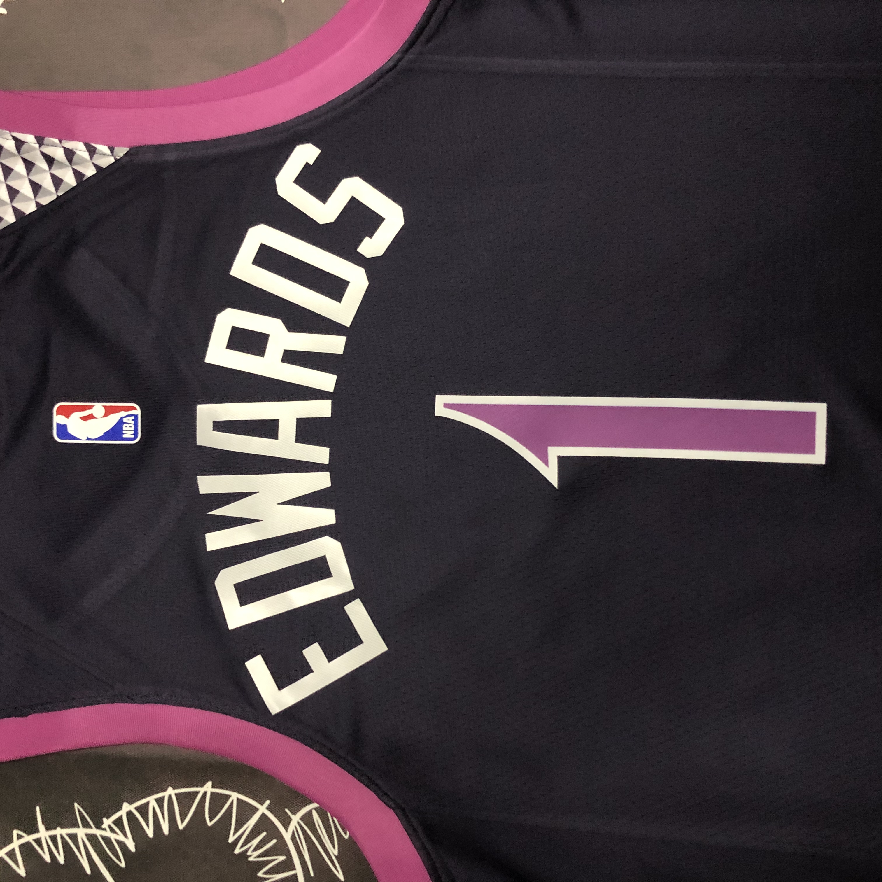 NBA Men Minnesota Timberwolves Black and Purple #1 EDWARDS Jersey High Quality Name and Number Print - leoleo123123