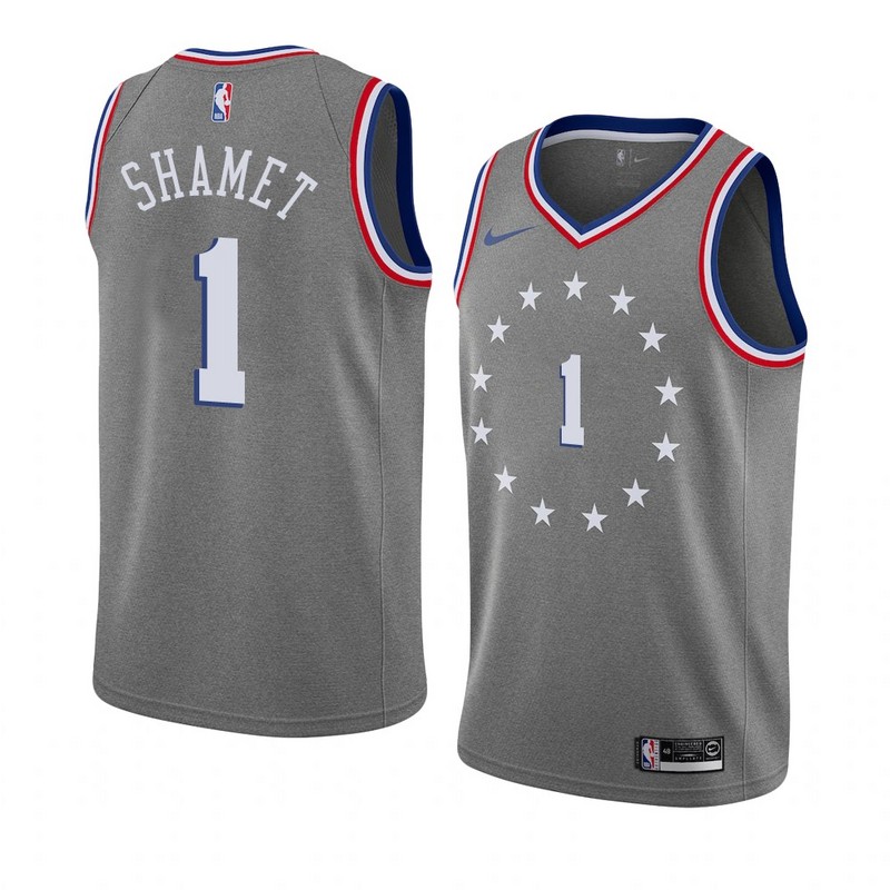 NBA Men Philadelphia 76ers Grey City #1 SHAMET Jersey High Quality Name and Number Print - leoleo123123