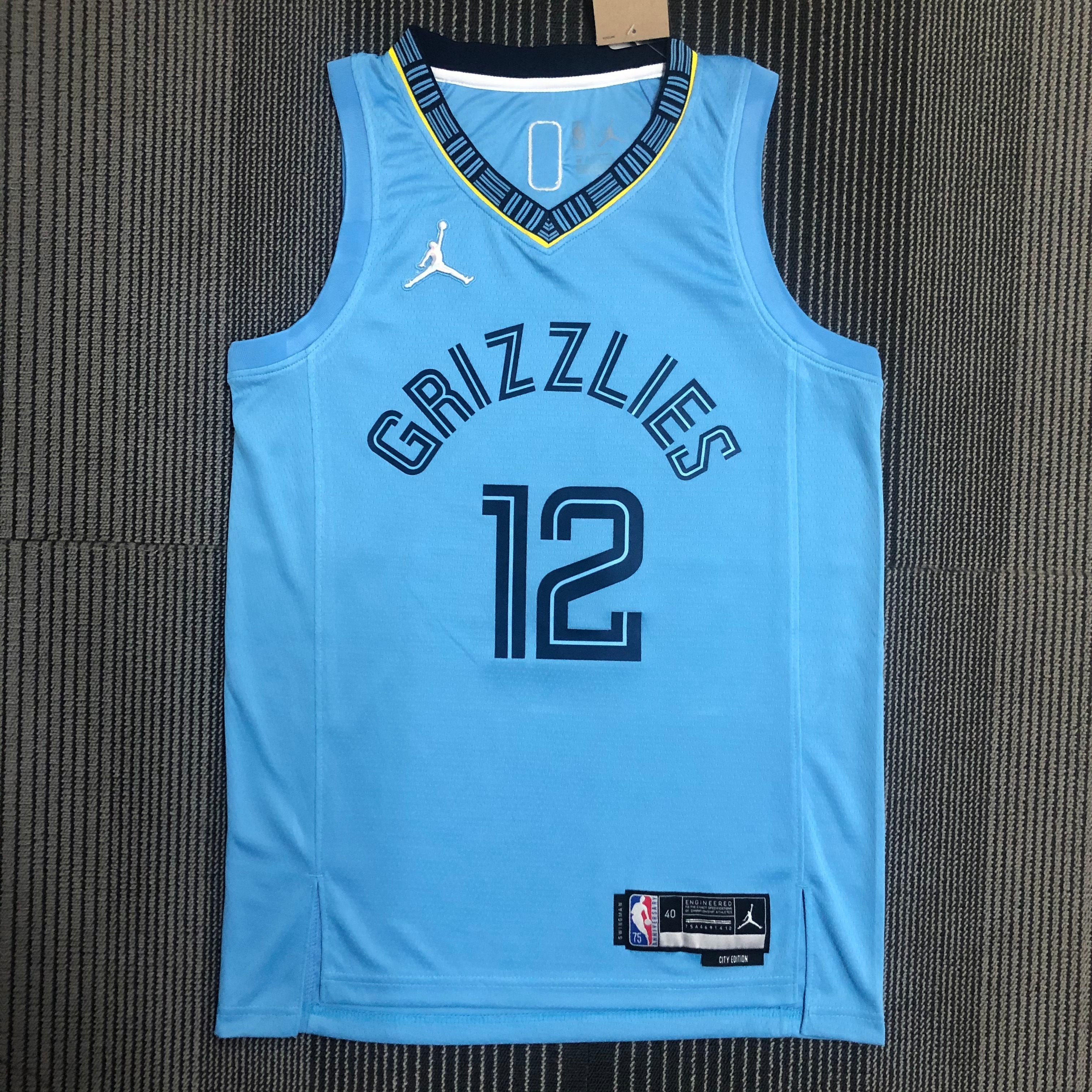 NBA Season 75th Anniversary Memphis Grizzlies Blue with Jordan Logo #12 MORANT Jersey High Quality Name and Number Print - leoleo123123
