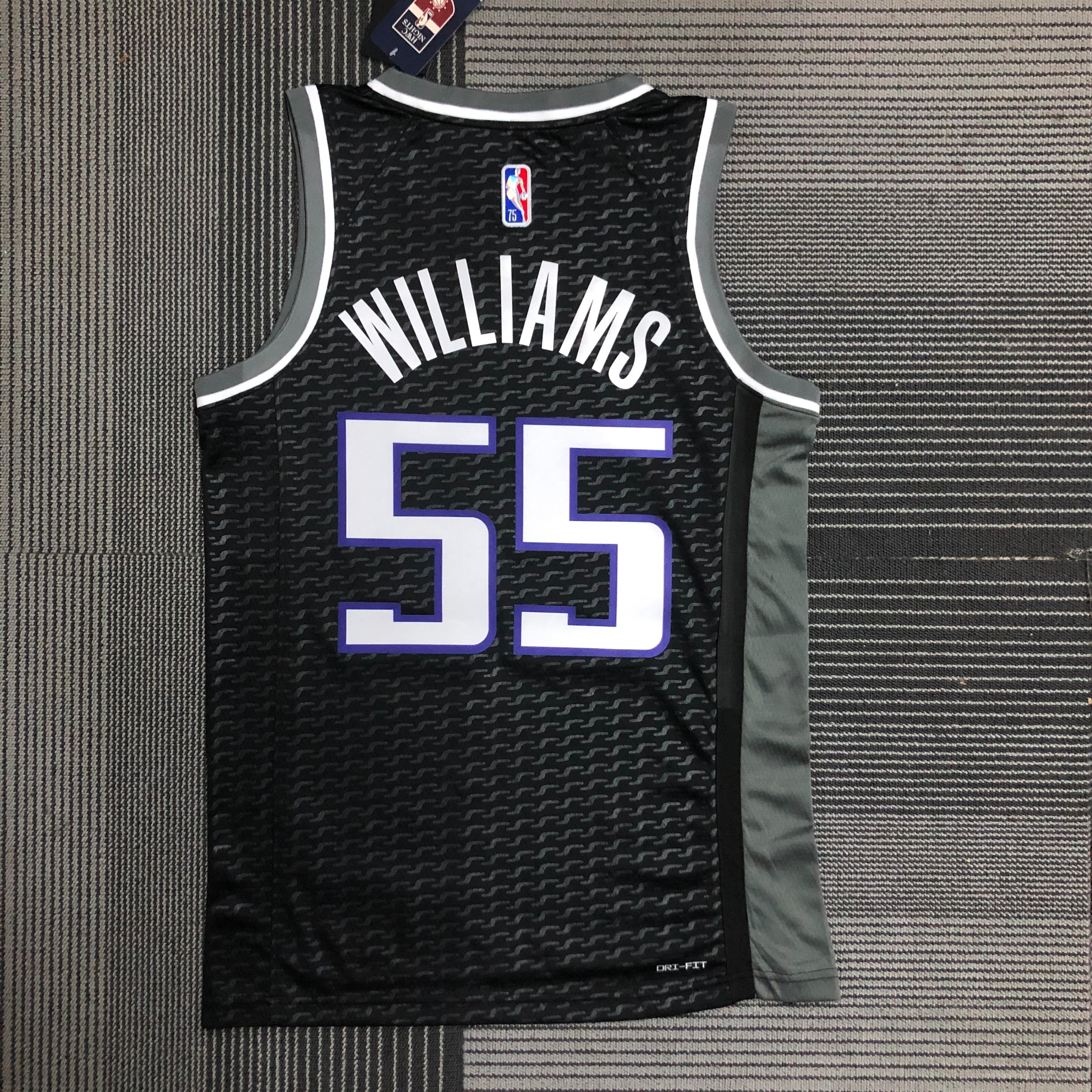 NBA Jordan Logo Sacramento Kings Black #55 WILLAMS Jersey High Quality Name and Number Print - leoleo123123