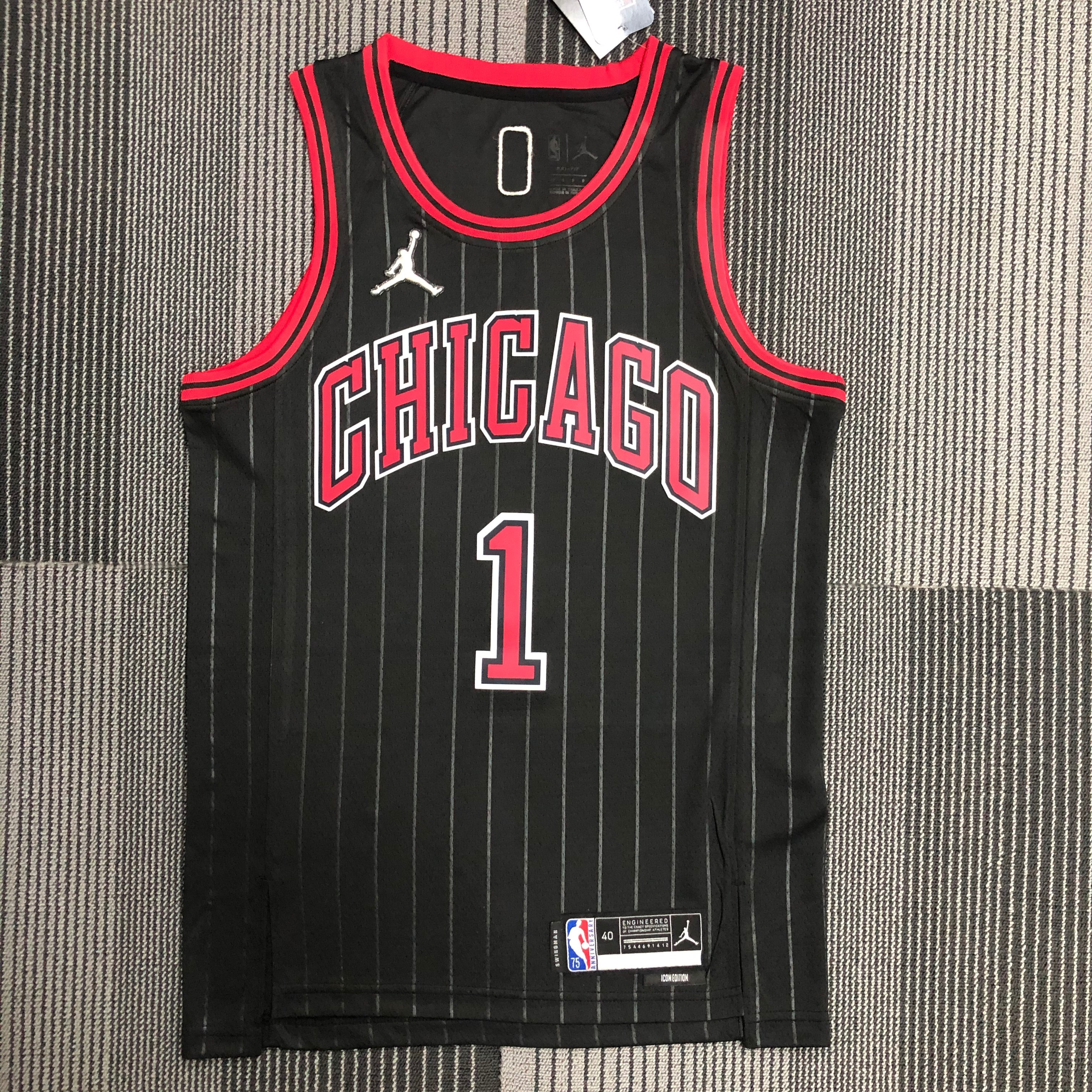 NBA Men 75th Anniversary Chicago Bulls Black with Jordan Logo #1 ROSE Jersey High Quality Name and Number Print - leoleo123123