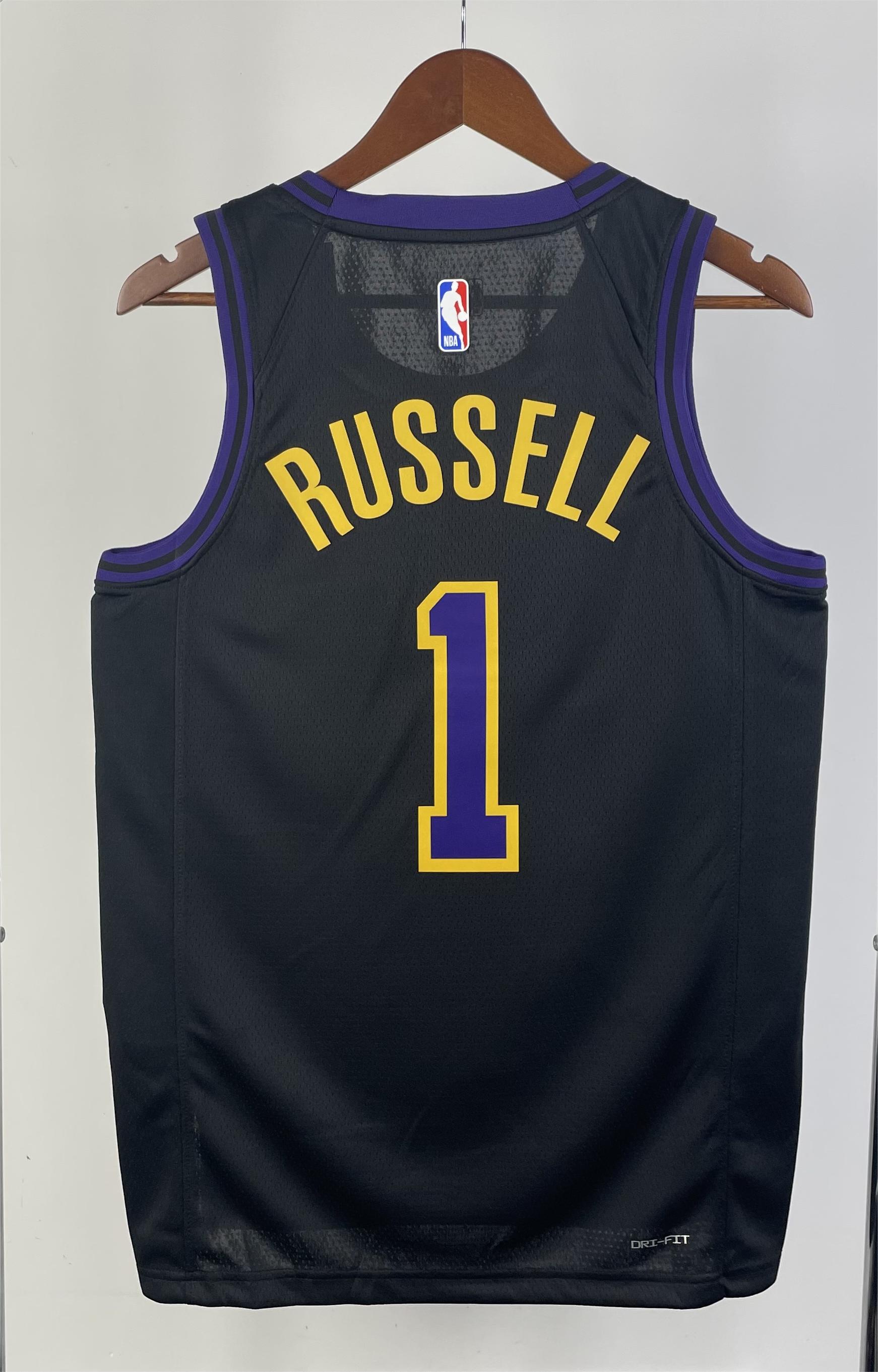 NBA Men 2024 Los Angeles Lakers Black City Version #1 RUSSELL Jersey High Quality Name and Number Print - leoleo123123