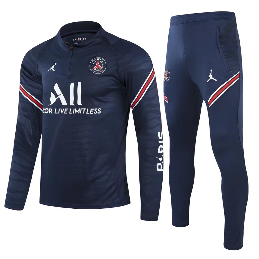 21/22 PSG Jordan Dark Blue Sweater Player Version Tracksuit with Zipper Thai Quality - leoleo123123