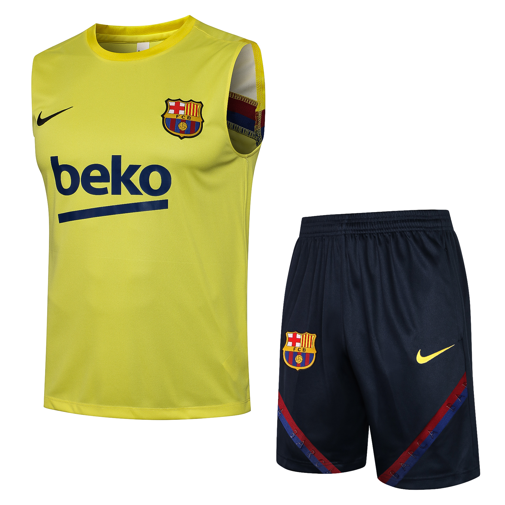 21/22 Barcelona Jujube Yellow Vest Training Set--Vest and Short Pant Training Tracksuit - leoleo123123