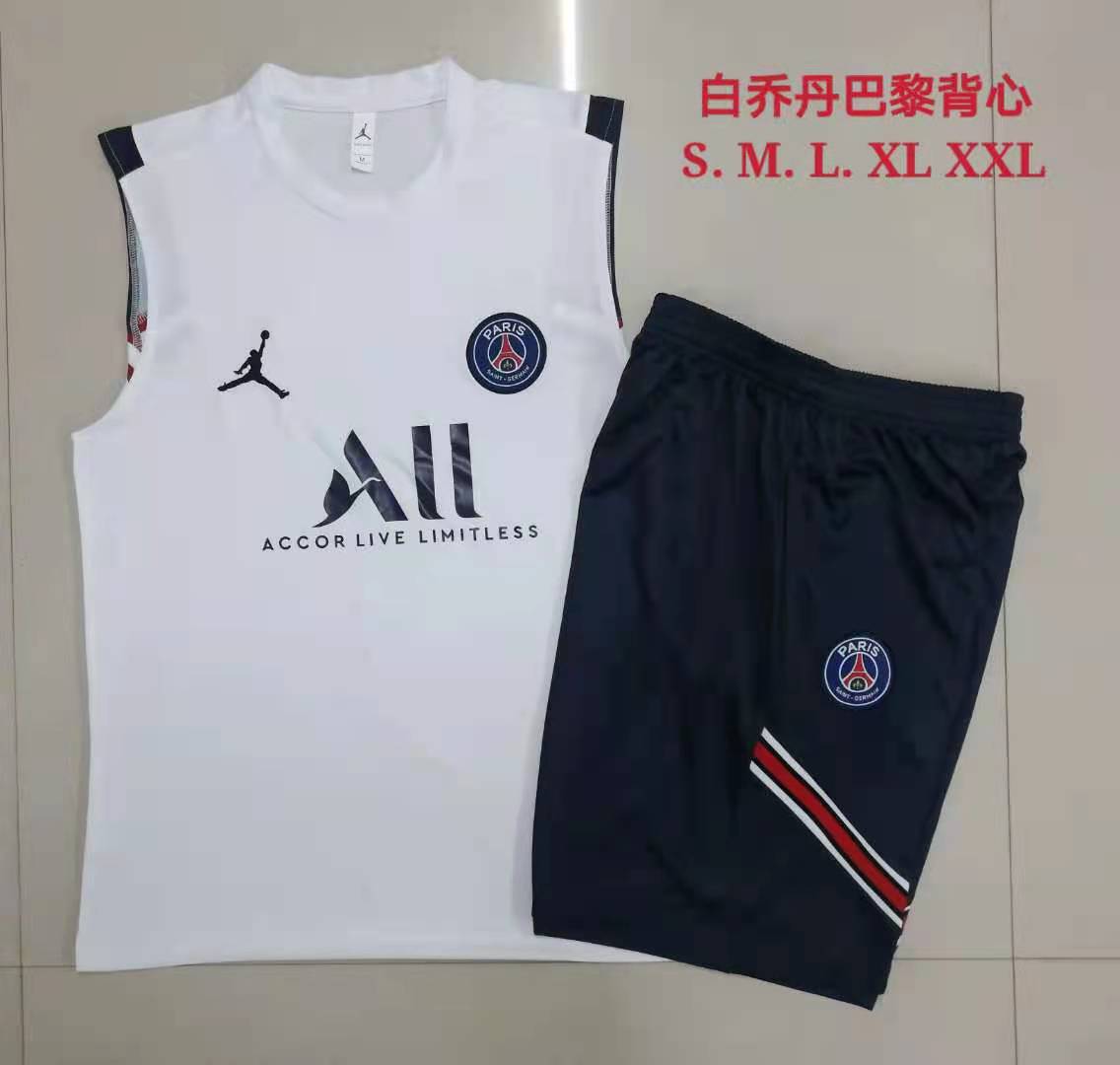 21/22 PSG Jordan White Vest Training Set--Vest and Short Pant Training Tracksuit - leoleo123123