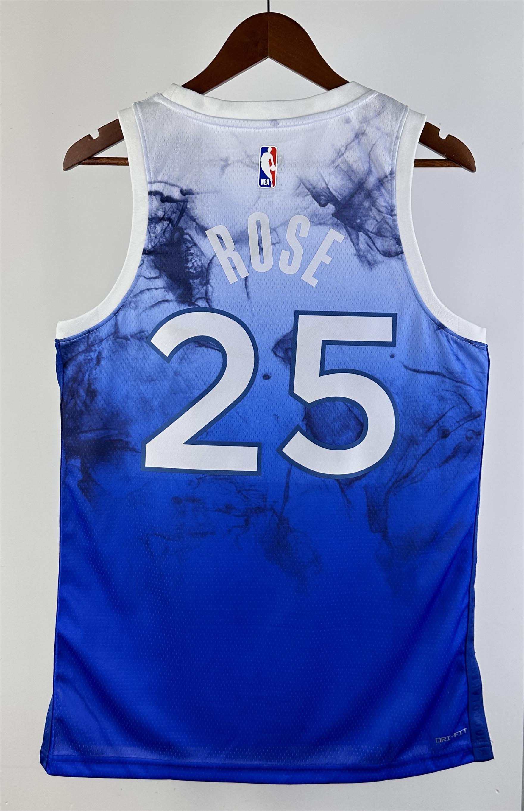 NBA Men 2024 Minnesota Timberwolves City Edition Blue #25 ROSE Jersey High Quality Name and Number Print - leoleo123123