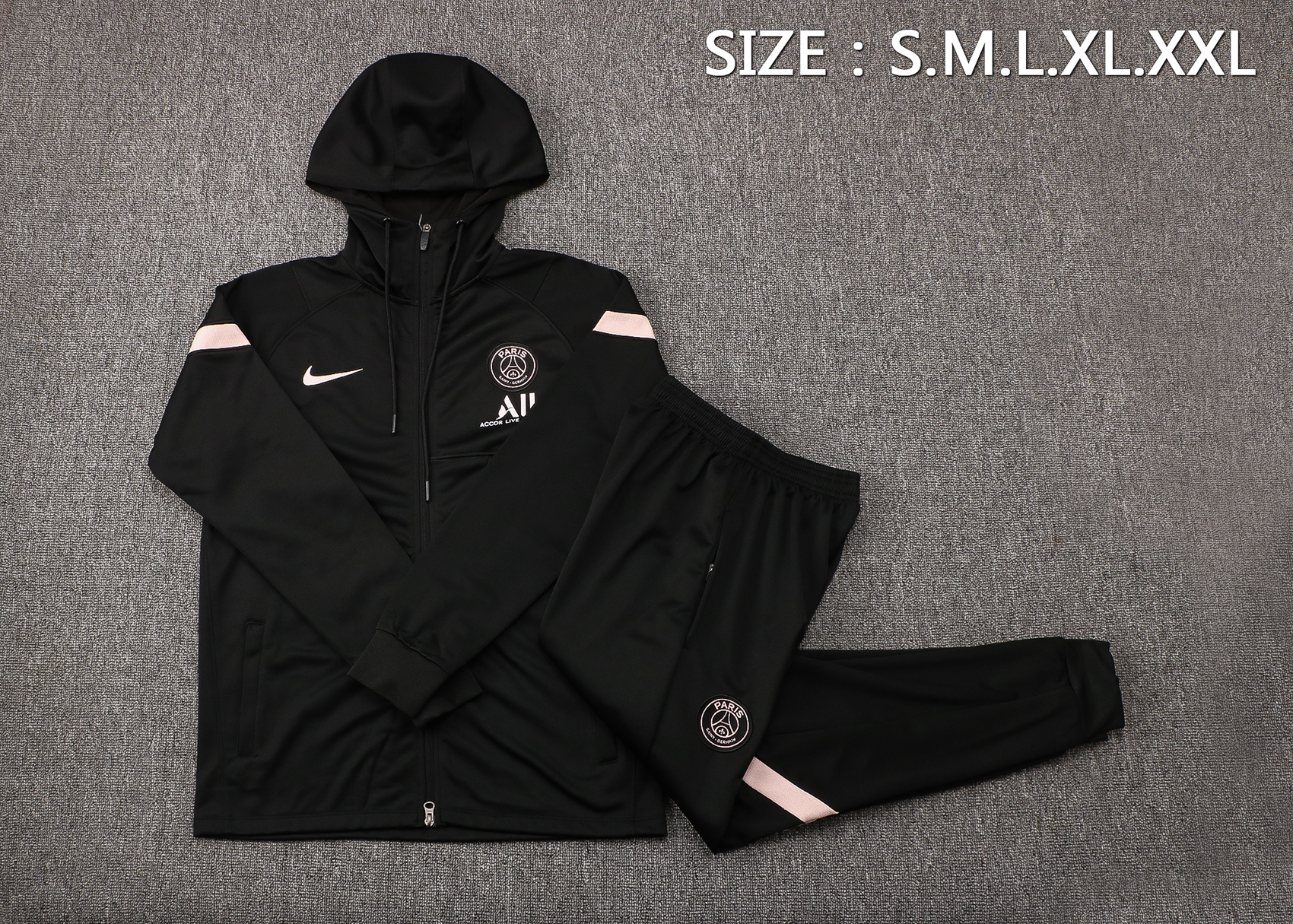 21/22 PSG Black Jacket Tracksuit with Cap Thai Quality - leoleo123123