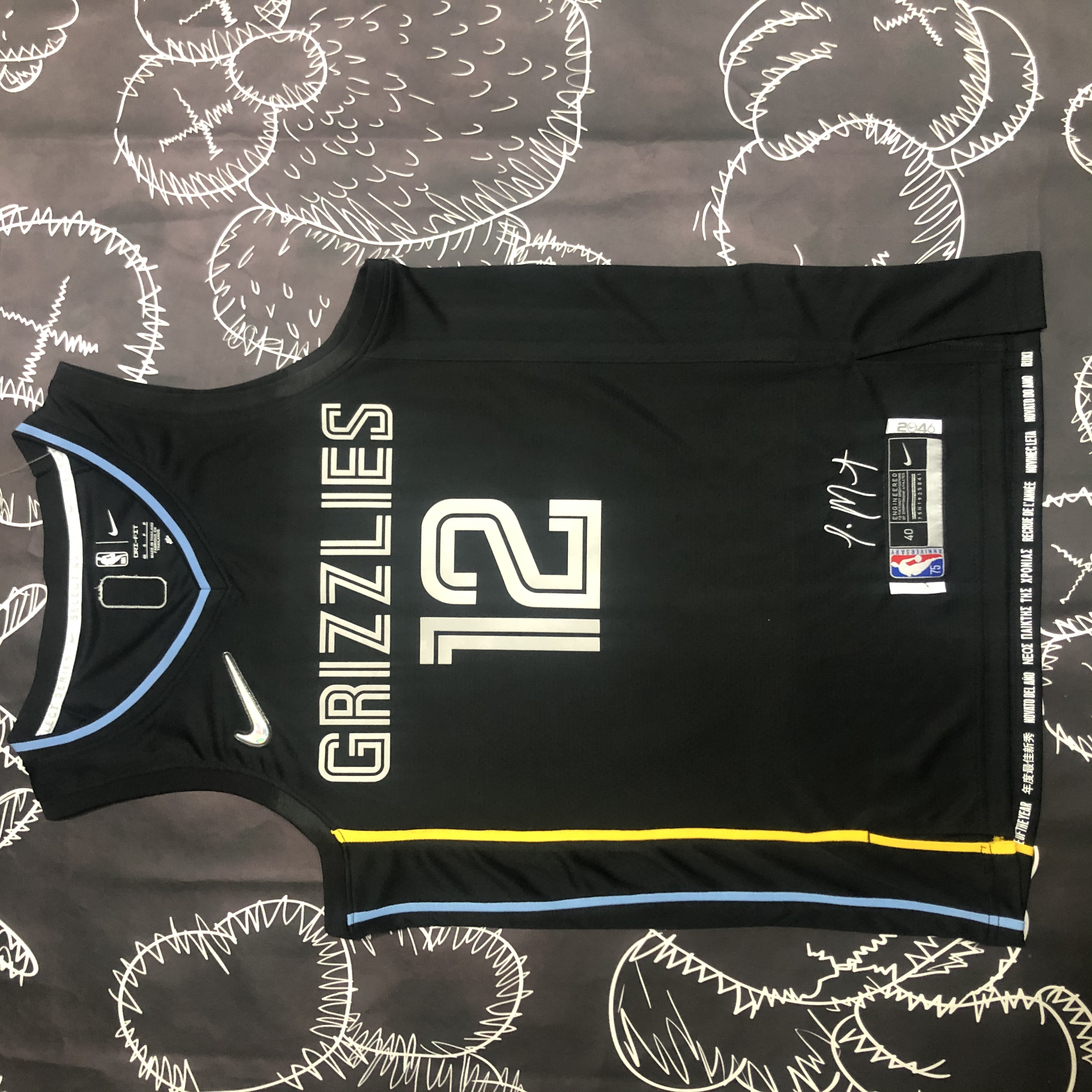 NBA 75th Anniversary Memphis Grizzlies Select Series Black #12 MORANT Jersey High Quality Name and Number Print - leoleo123123