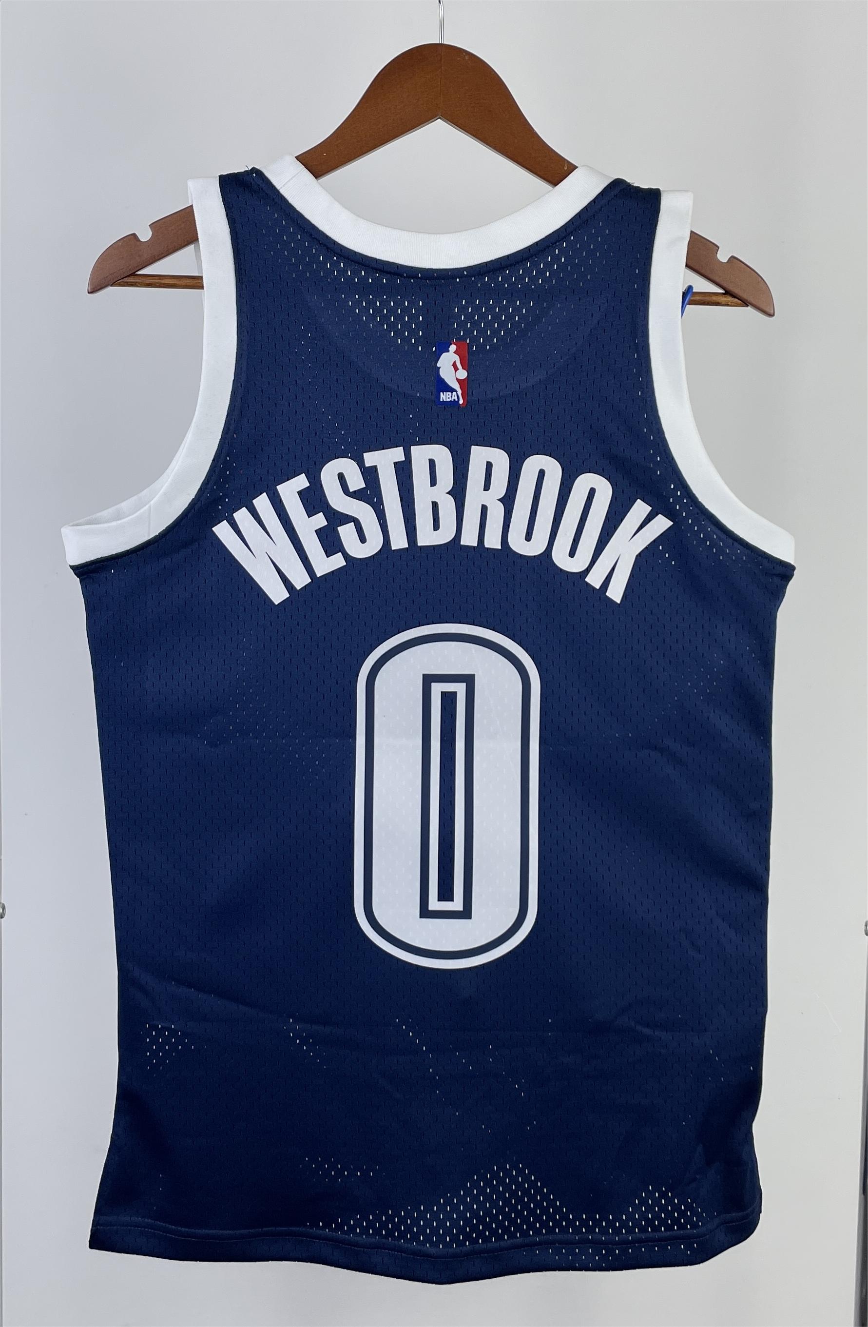 NBA Men 15-16 Oklahoma City Thunder Dark Blue #0 WESTBROOK Claasic Swingman Jersey - leoleo123123