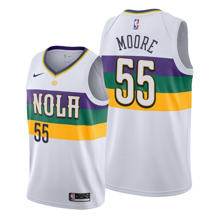 NBA Men New Orleans Pelicans White City #55 MOORE Jersey High Quality Name and Number Print - leoleo123123